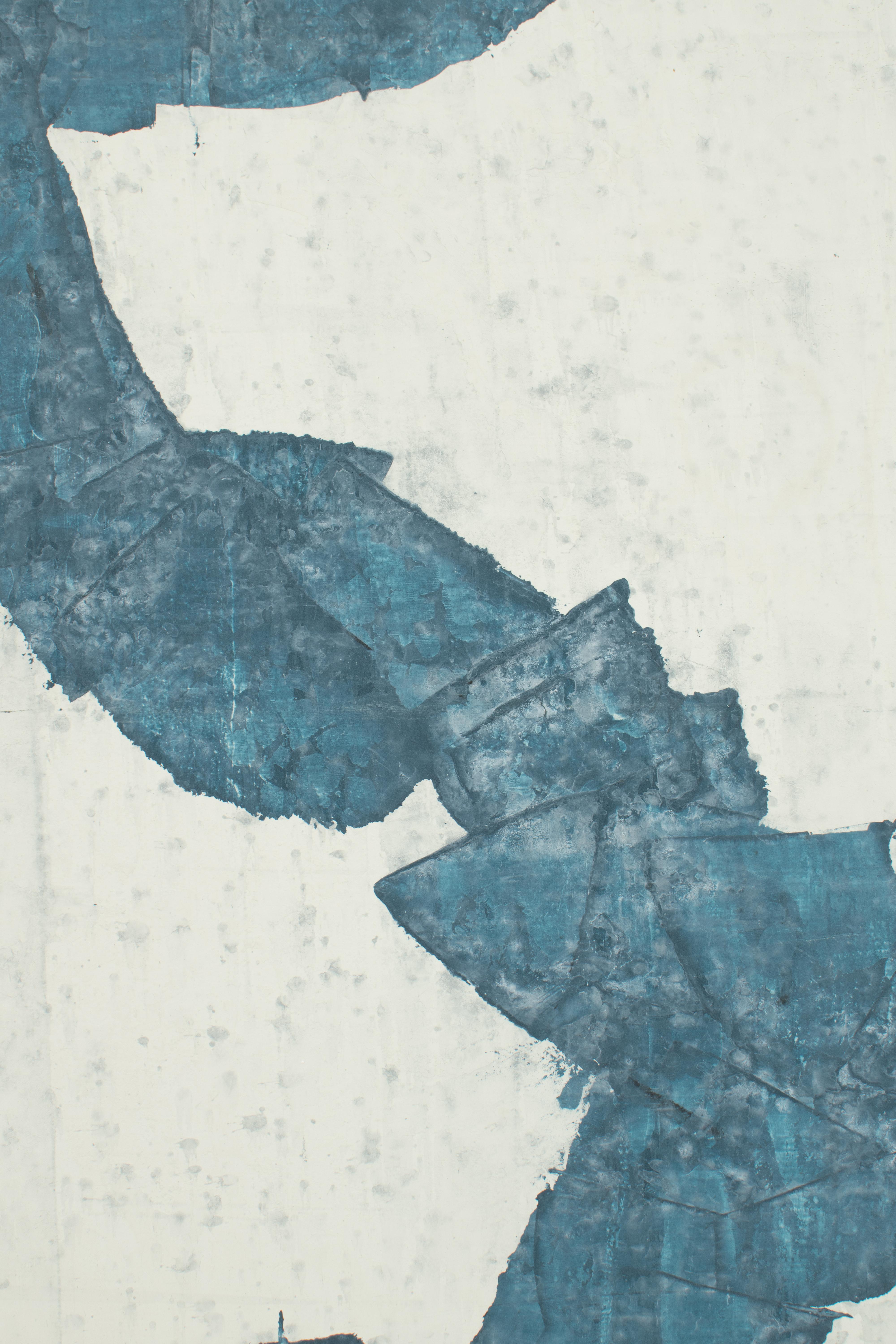Clear Waters - 3 pièces peinture abstraite bleue et blanche en plâtre et acrylique  4