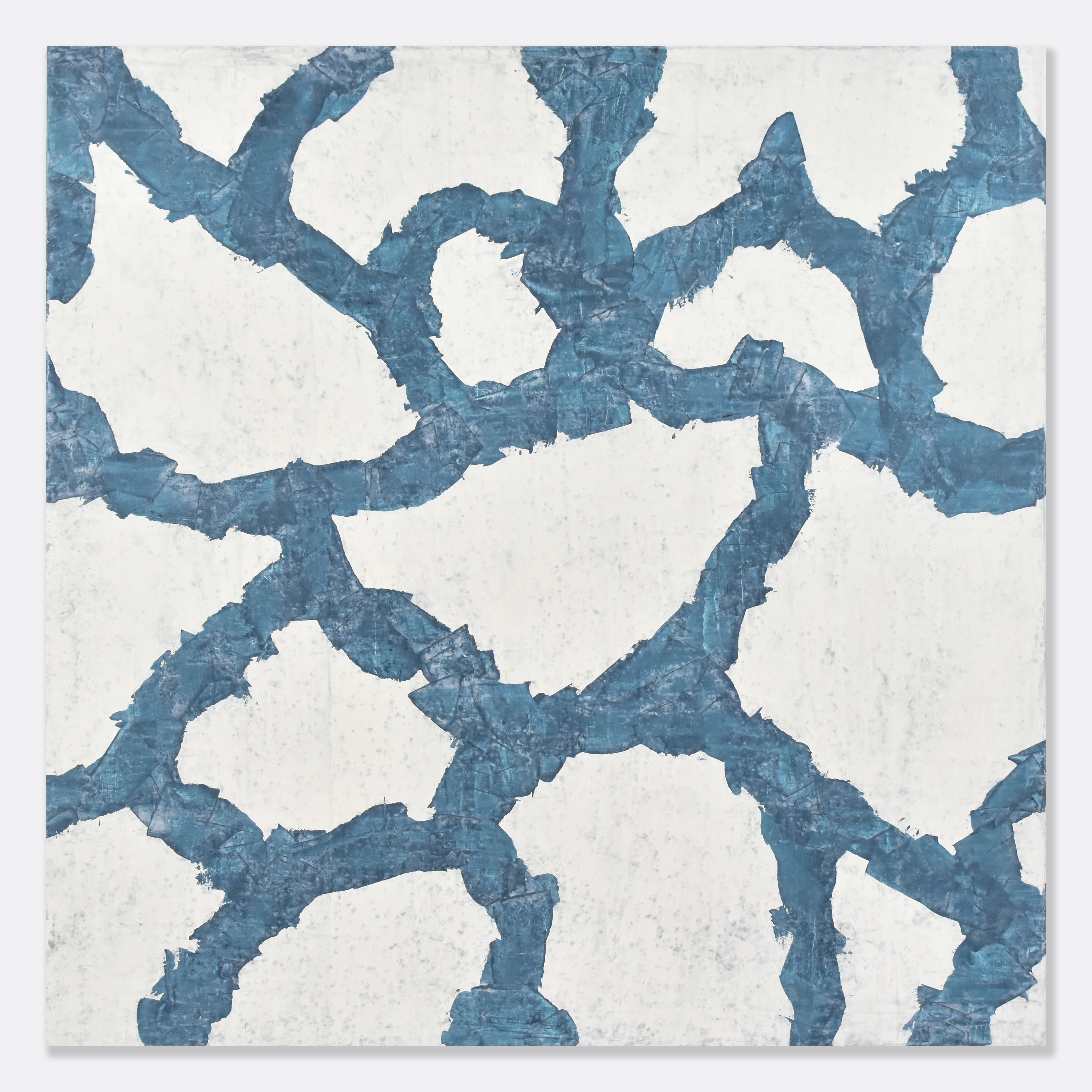 Clear Waters - 3 piece blue and white abstract plaster and acrylic painting  9