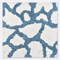Clear Waters - blue and white abstract plaster and acrylic painting 