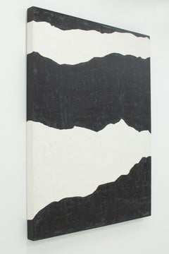 Desired Hope - black and white abstract plaster and acrylic painting on board