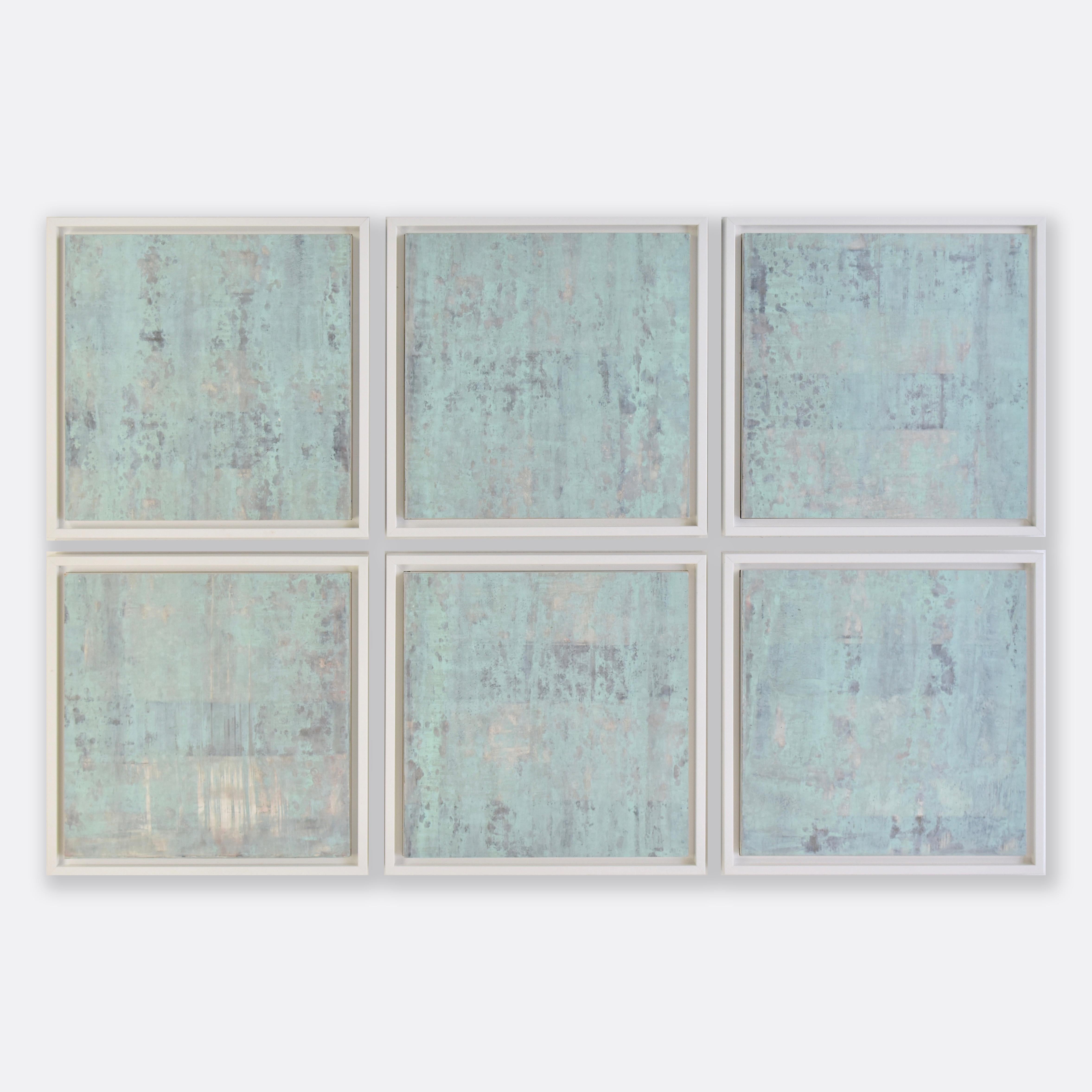 Gentleness - framed 6 piece blue abstract plaster and acrylic painting  - Art by Austin Kerr