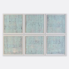 Gentleness - framed 6 piece blue abstract plaster and acrylic painting