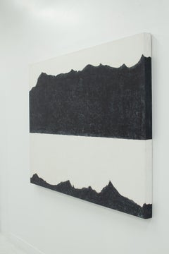 Peaks and Valleys - black and white abstract plaster & acrylic painting on board