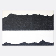 Peaks and Valleys - black and white abstract plaster & acrylic painting on board