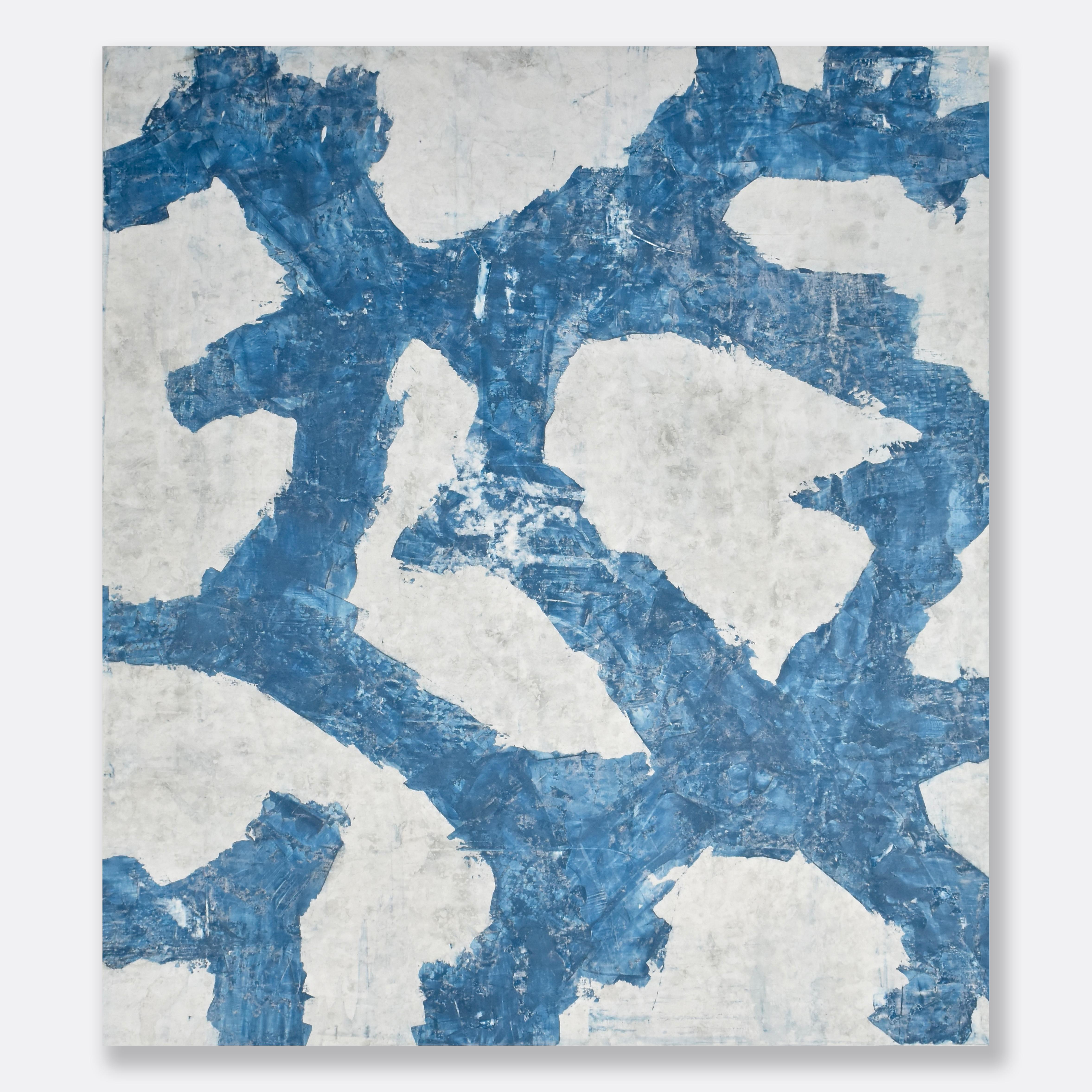 St. Tropez - 2 piece blue and white abstract plaster and acrylic painting  For Sale 6