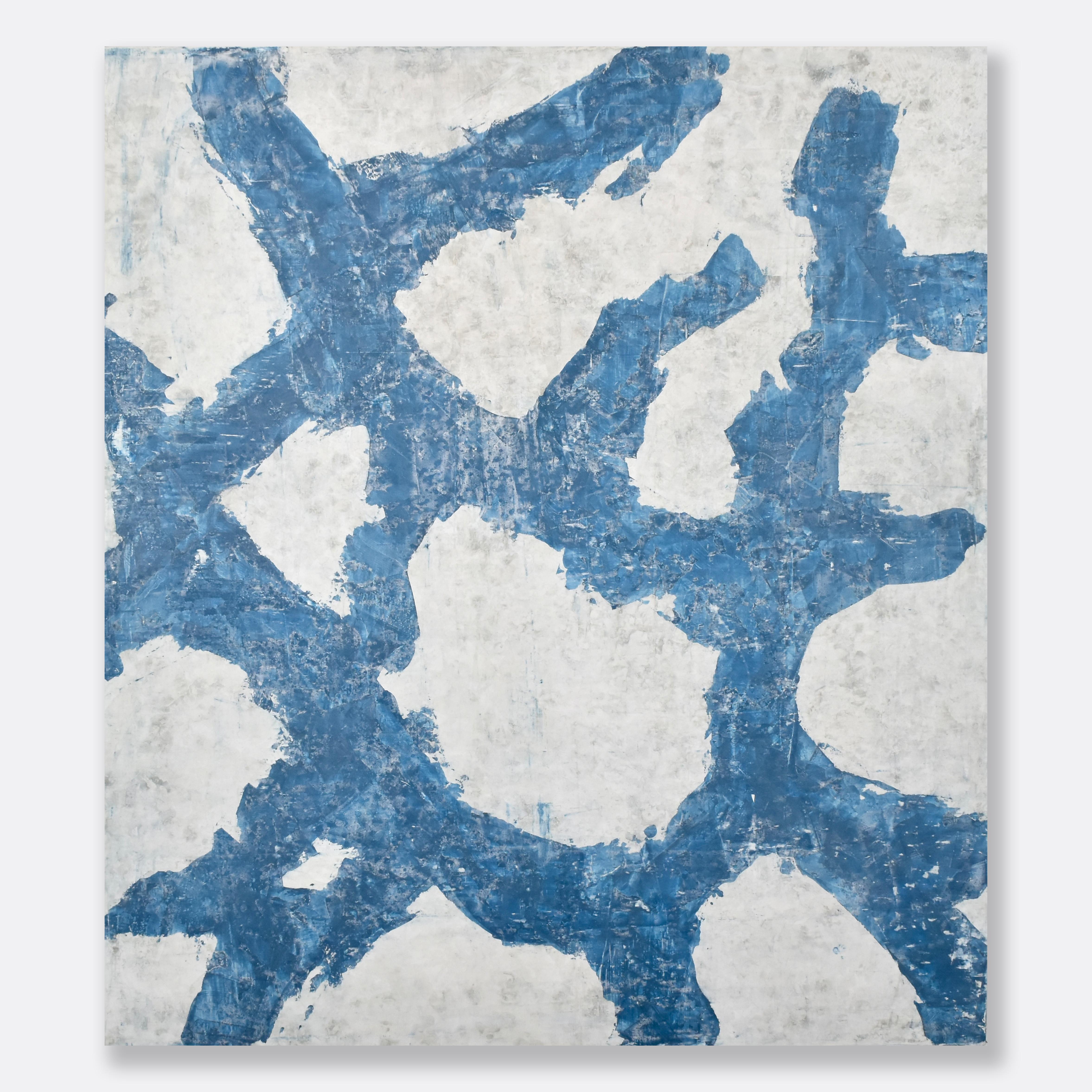 St. Tropez - 2 piece blue and white abstract plaster and acrylic painting  For Sale 7