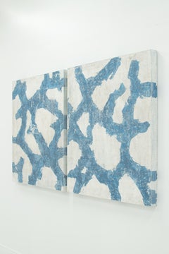St. Tropez - 2 piece blue and white abstract plaster and acrylic painting