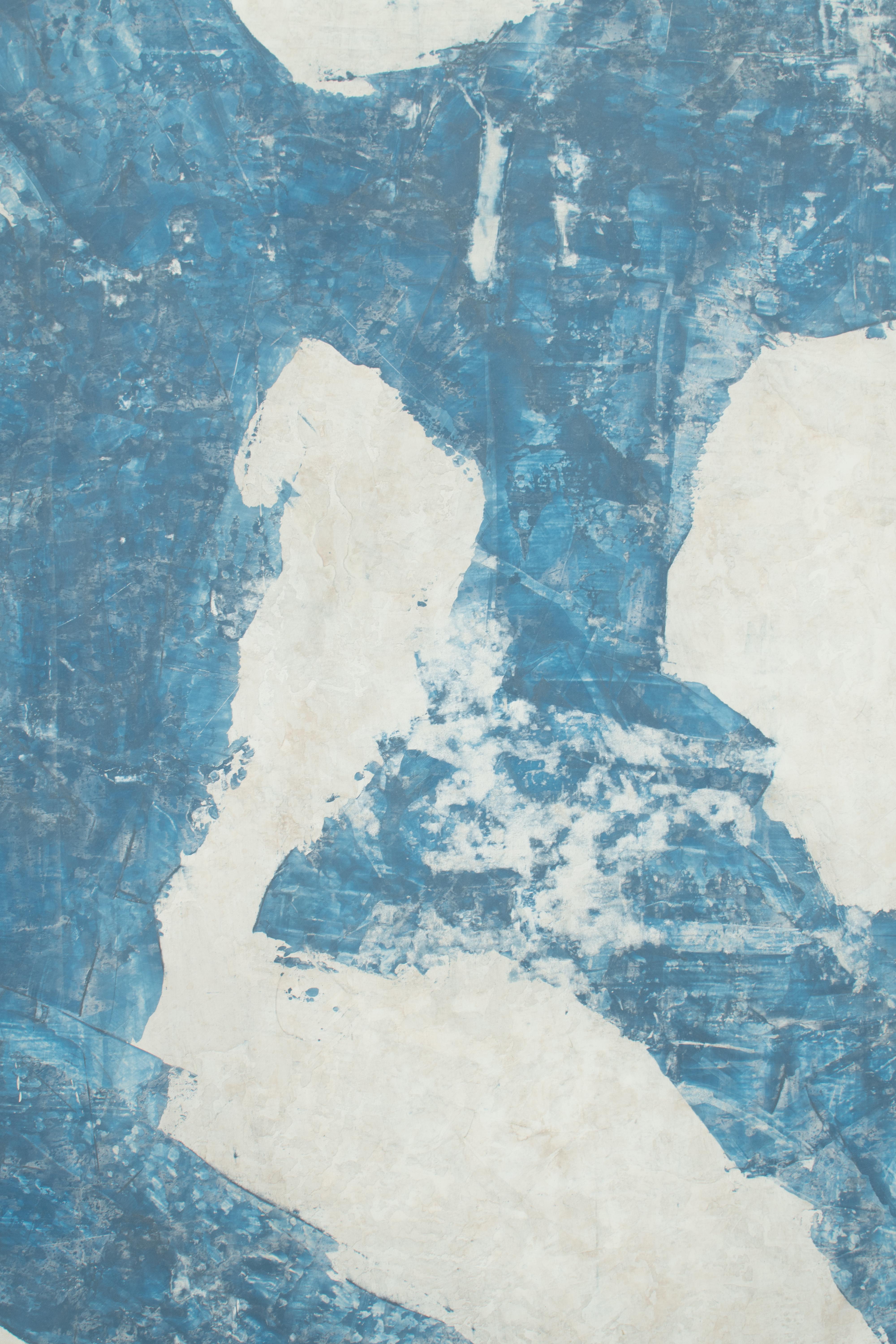 St. Tropez - 2 piece blue and white abstract plaster and acrylic painting  For Sale 1