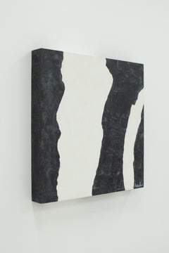 Wide or Narrow Paths - black and white abstract plaster and acrylic painting
