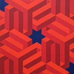 Pittura contemporanea astratta a stelle geometriche tessellate colorate rosse e marine