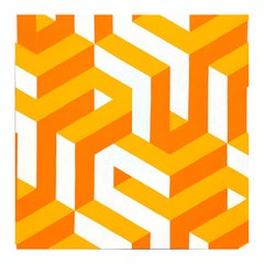 Contemporary Yellow, Orange, and White Tessellated Geometric Abstract Painting