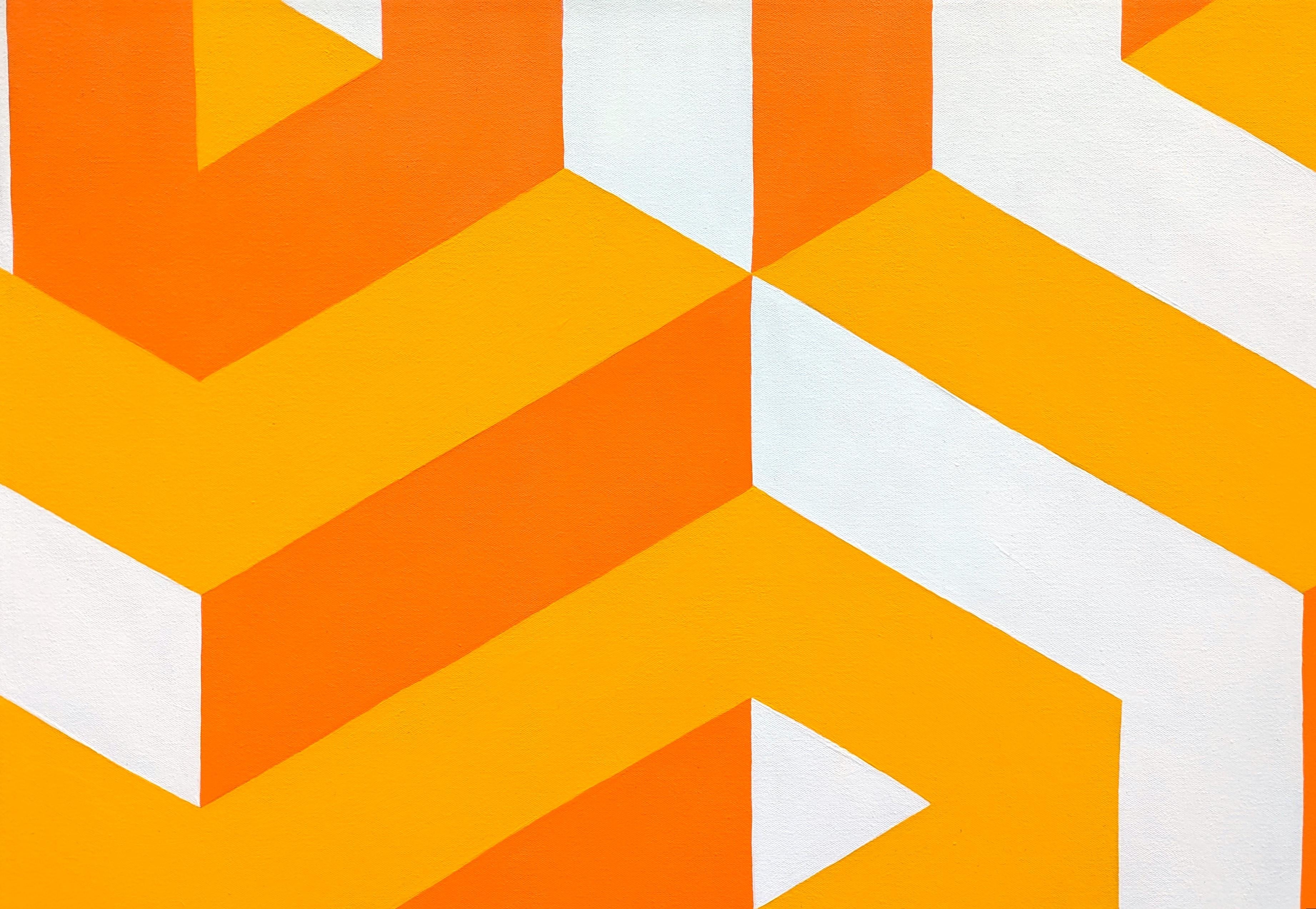 Contemporary Yellow, Orange, and White Tessellated Geometric Abstract Painting 2