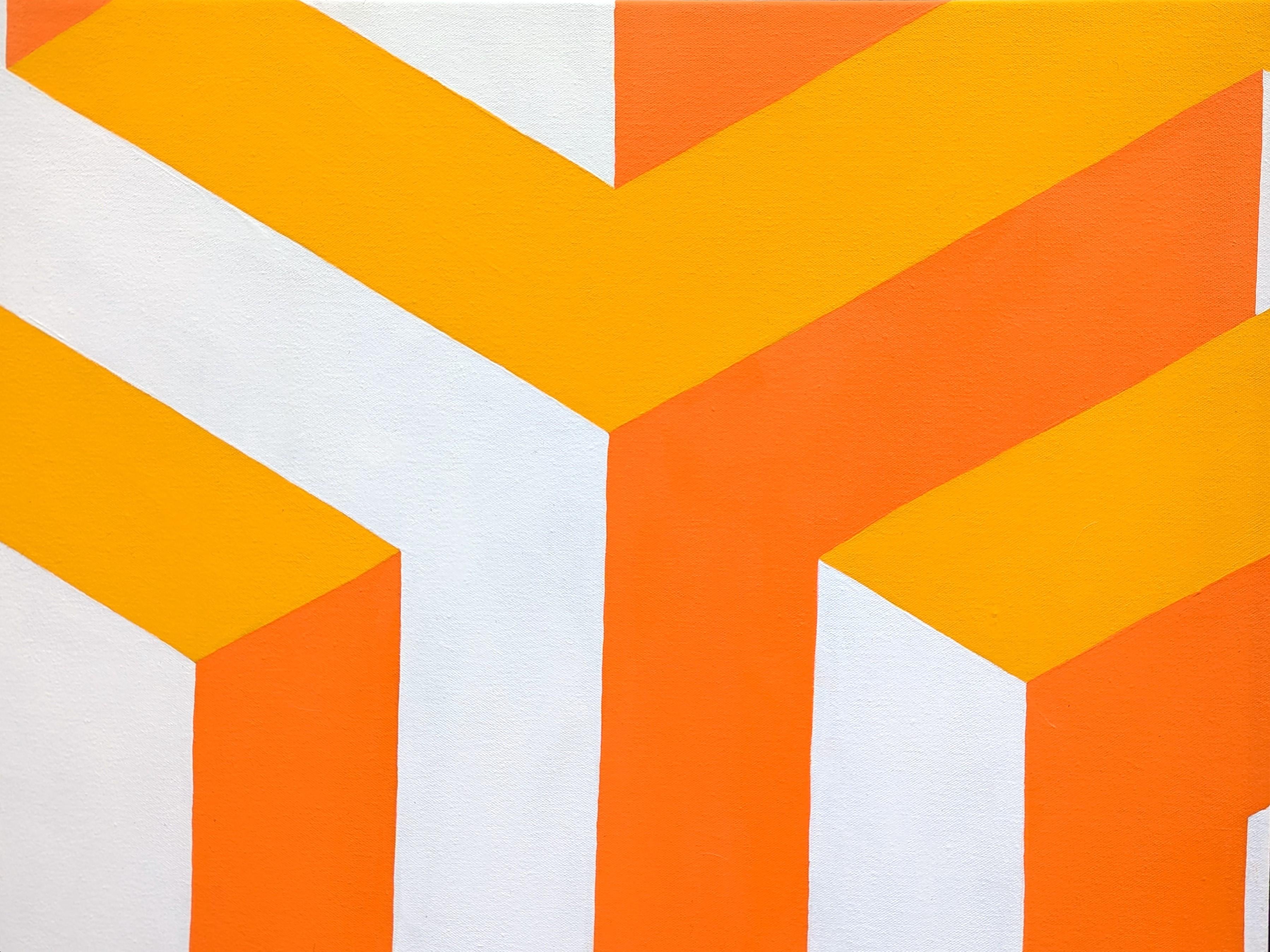 Contemporary Yellow, Orange, and White Tessellated Geometric Abstract Painting 3