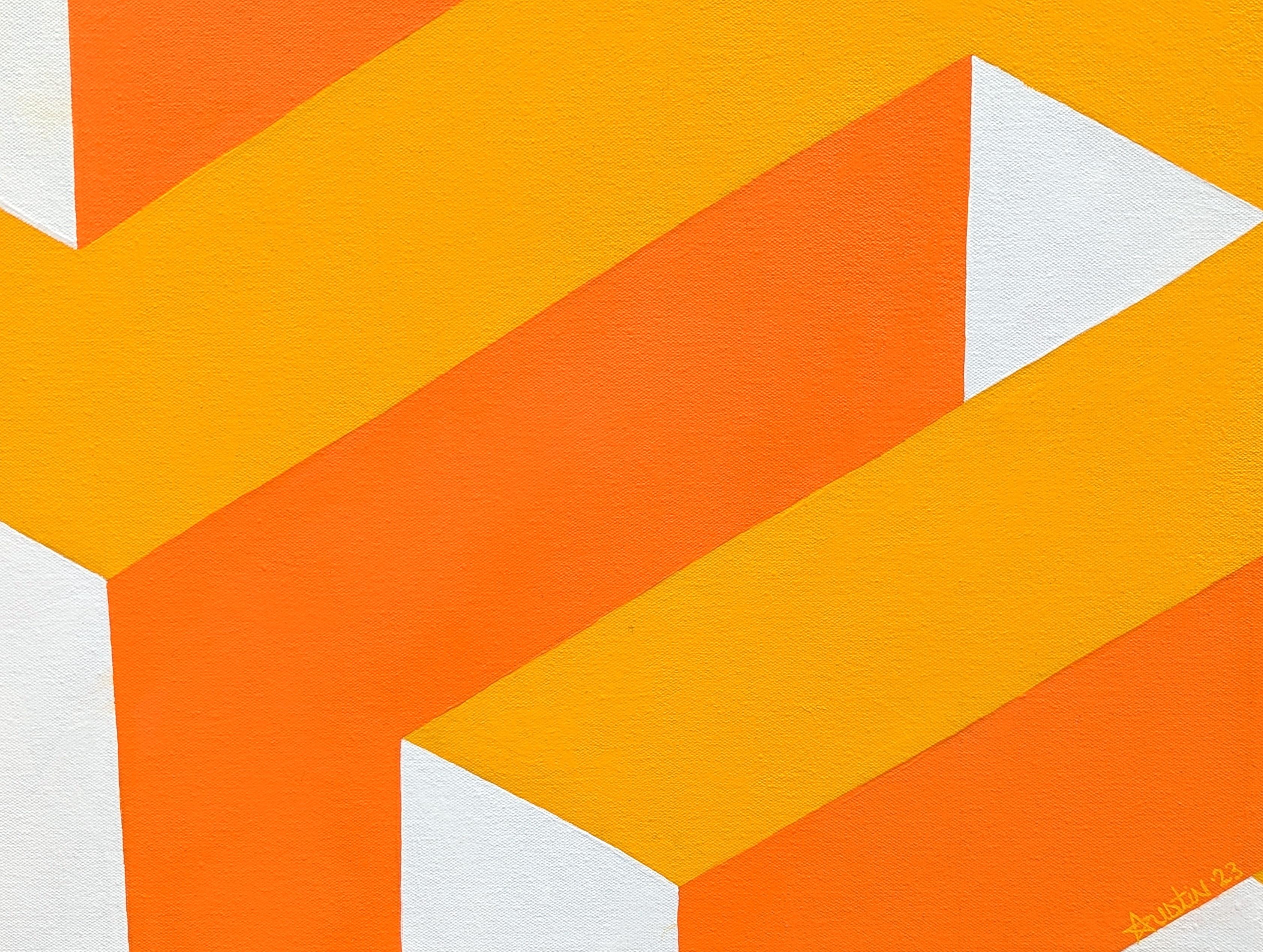Contemporary Yellow, Orange, and White Tessellated Geometric Abstract Painting 4