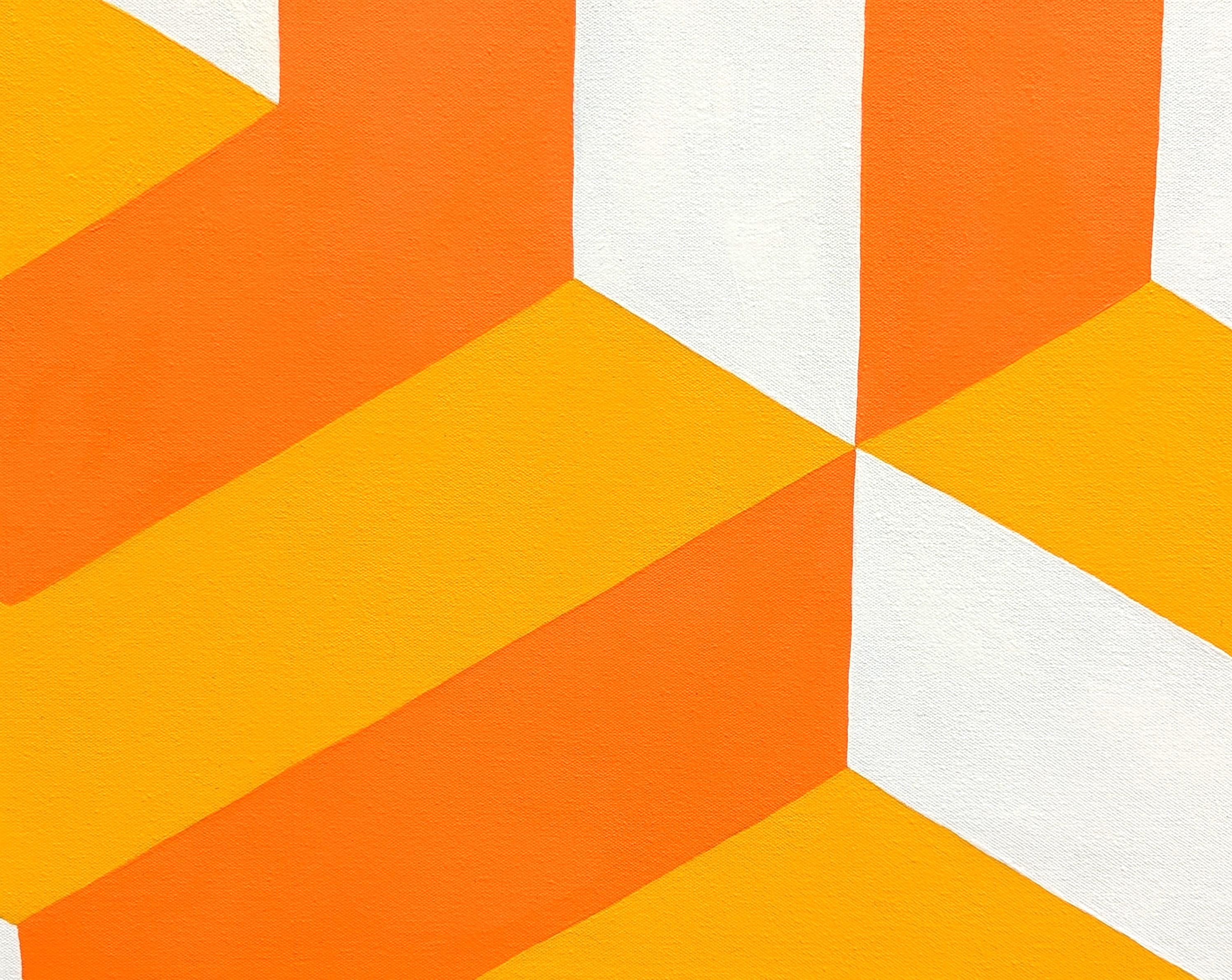 Contemporary Yellow, Orange, and White Tessellated Geometric Abstract Painting 5