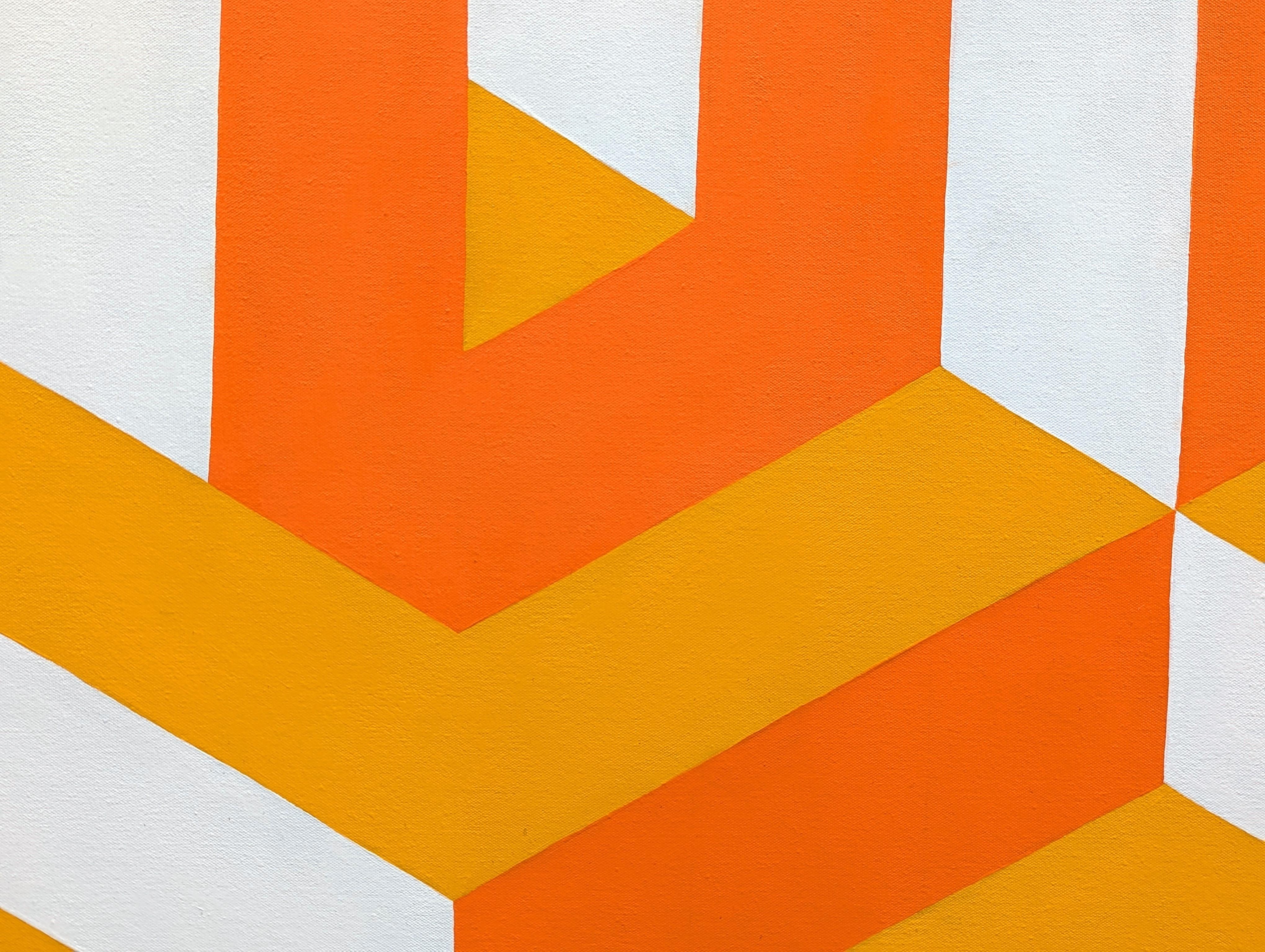 Contemporary Yellow, Orange, and White Tessellated Geometric Abstract Painting 7
