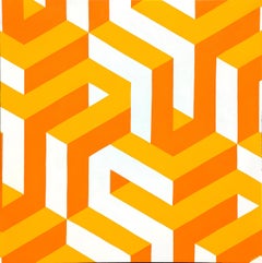 Contemporary Yellow, Orange, and White Tessellated Geometric Abstract Painting
