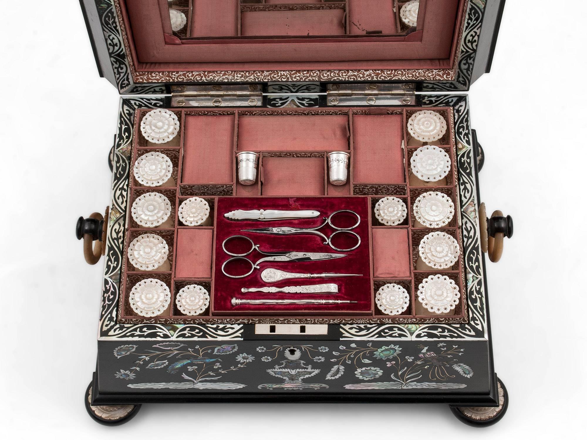 Austin of Dublin Ebony Mother of Pearl Sewing Box, 19th Century 6
