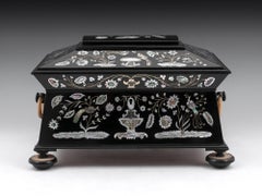 Austin of Dublin Ebony Mother of Pearl Sewing Box, 19th Century