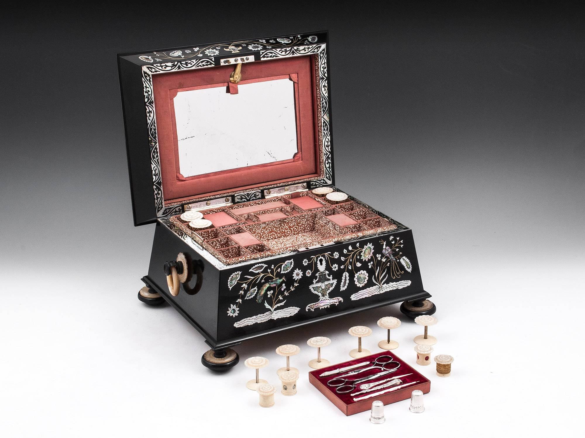 Austin of Dublin Ebony Mother of Pearl Sewing Box, 19th Century 3