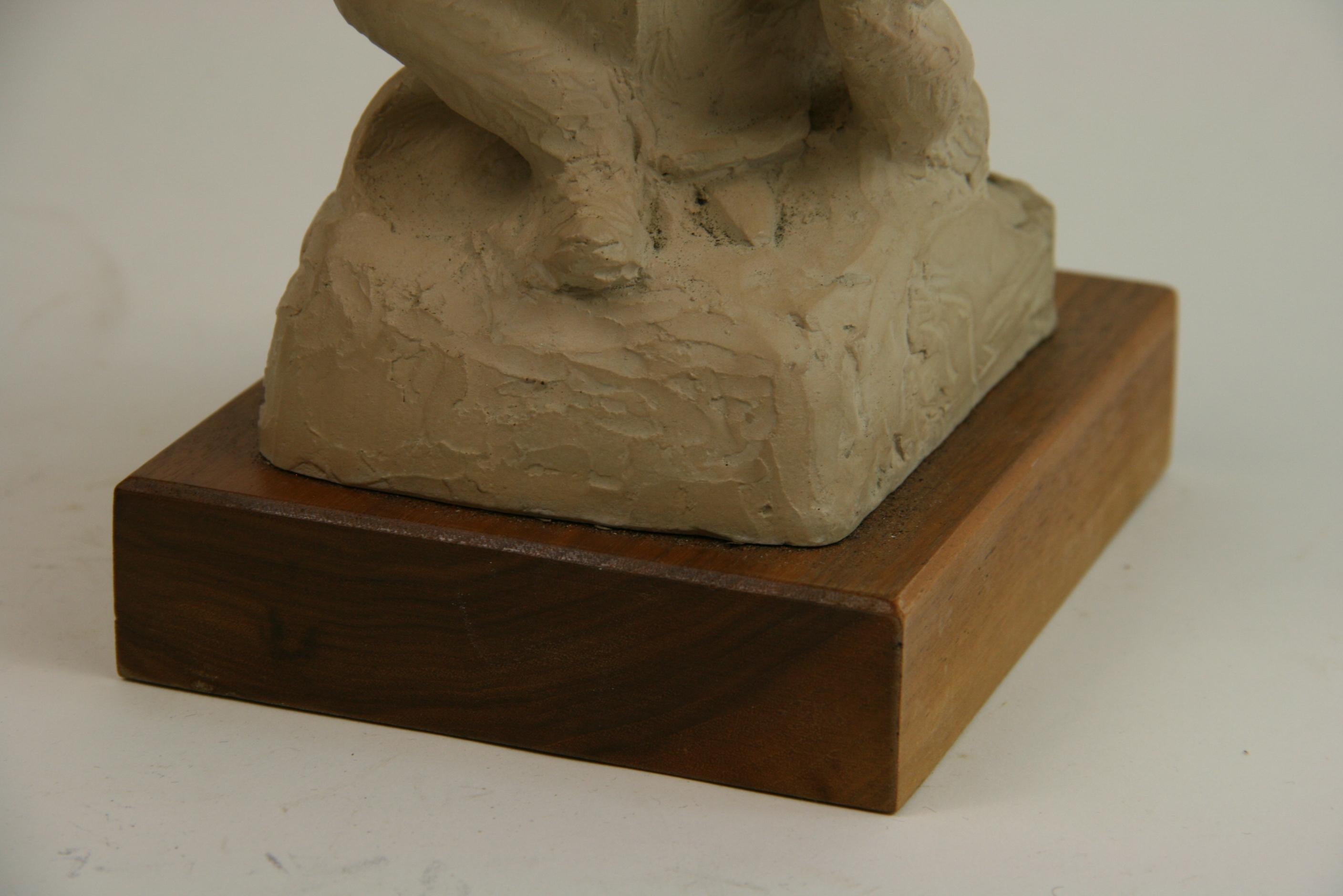 2-303 Mother and small children sculpture on solid walnut wood base by Austin Productions 1978