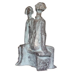 Seated Girls on a Bench Bronze Sculpture