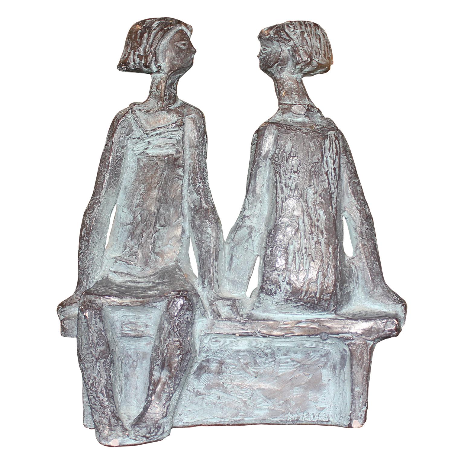Austin Productions Abstract Sculpture - Seated Girls on a Bench Bronze Sculpture
