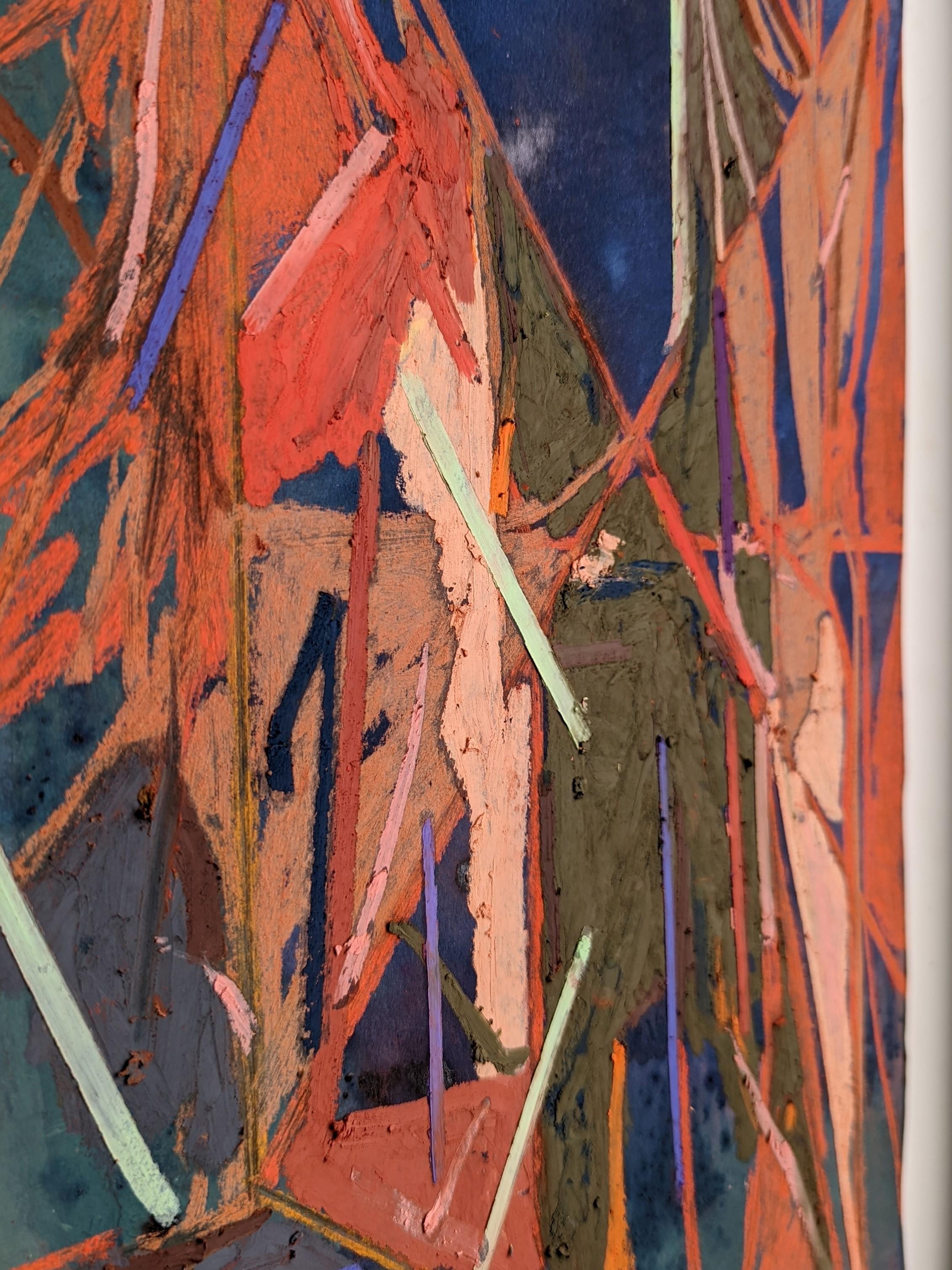 SCAFFOLD (2) – gerahmtes, lineares, abstraktes Gemälde/Zeichnung auf Papier  (Grau), Abstract Painting, von Austin Reavis