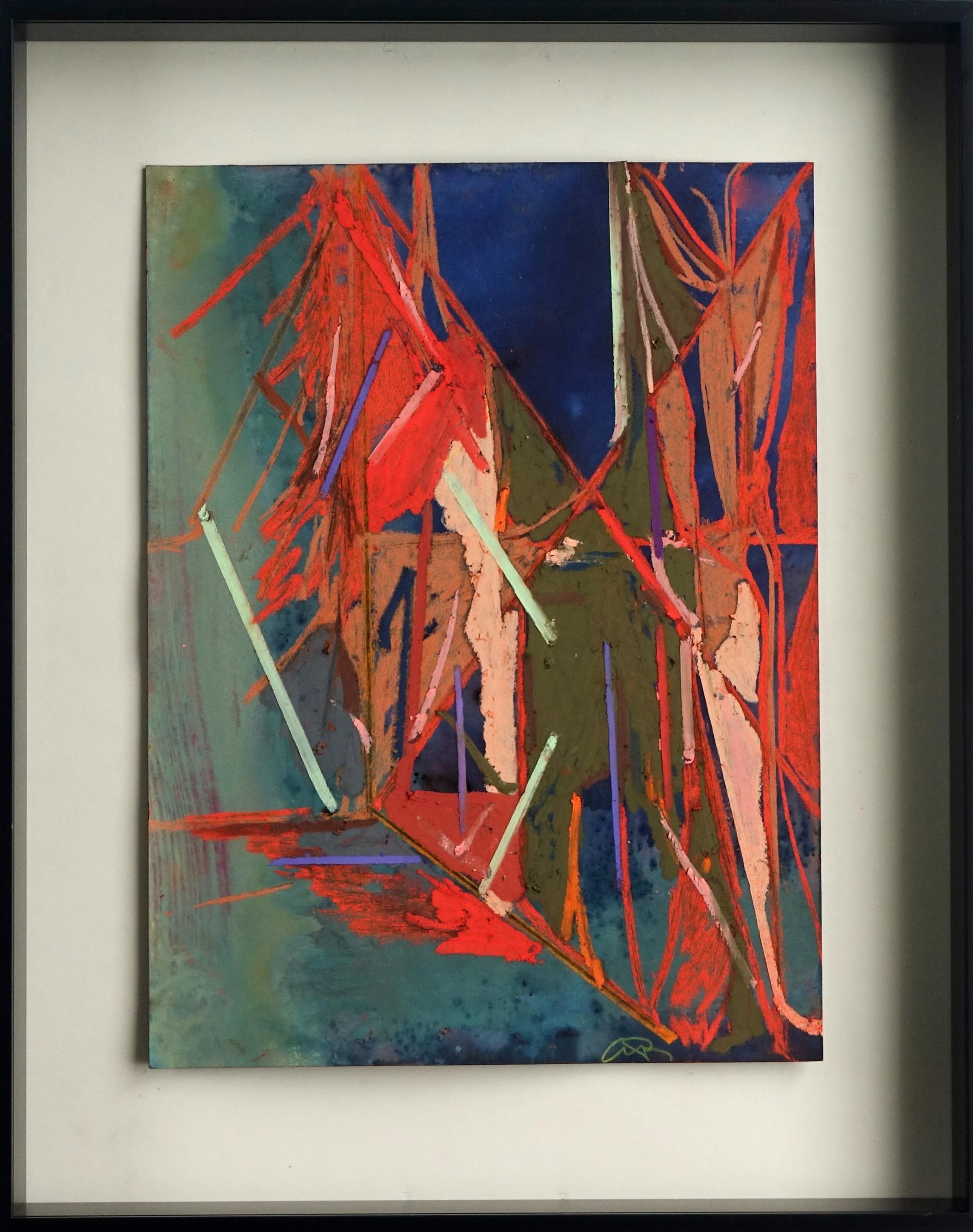 Austin Reavis Abstract Painting - SCAFFOLD (2) - Framed, Linear, Abstract Mixed Media Painting/Drawing on Paper 