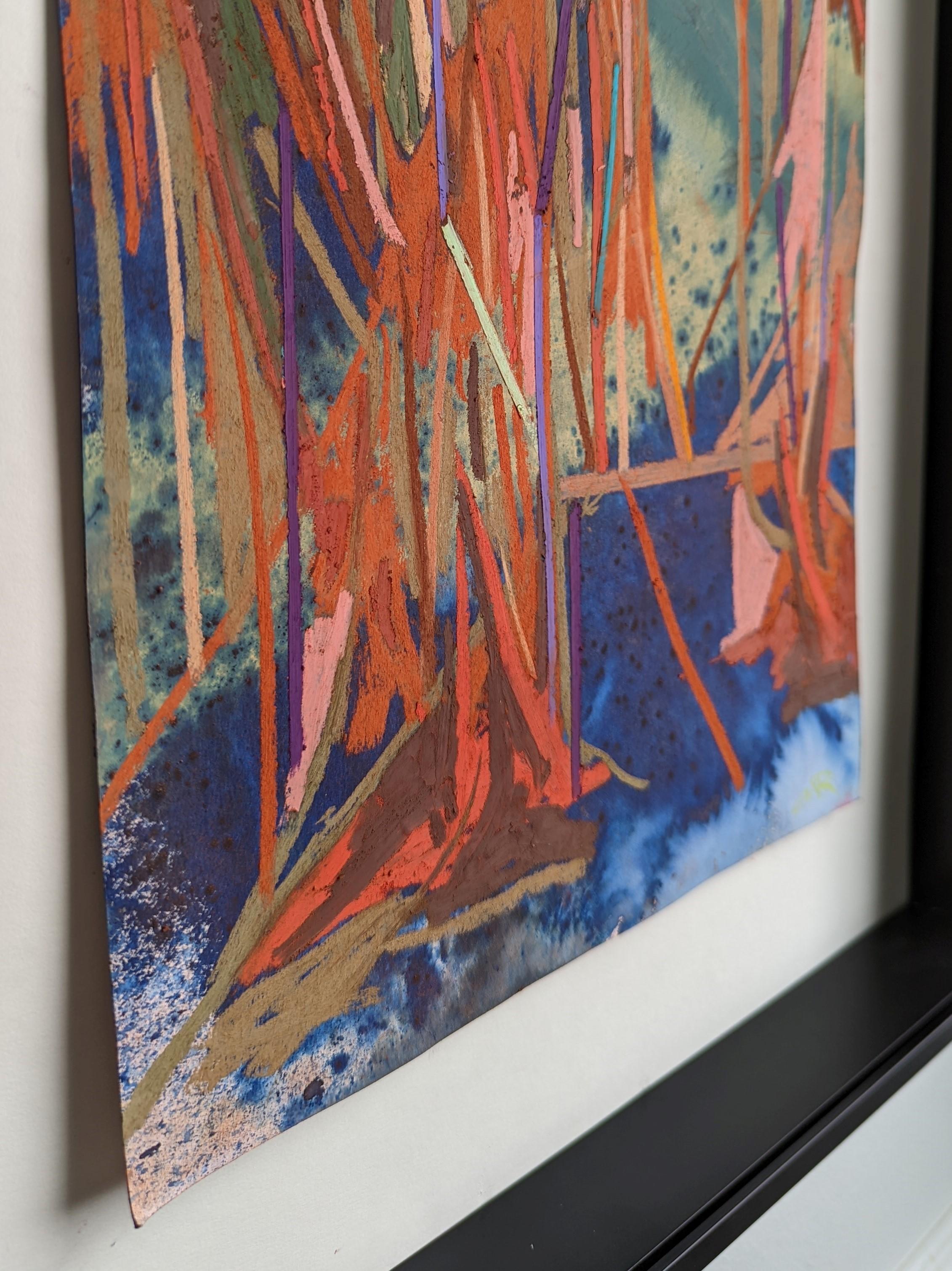 SCAFFOLD (3) - Pittura/disegno astratto a tecnica mista su carta, incorniciato e lineare - Figurative Painting Grigio di Austin Reavis
