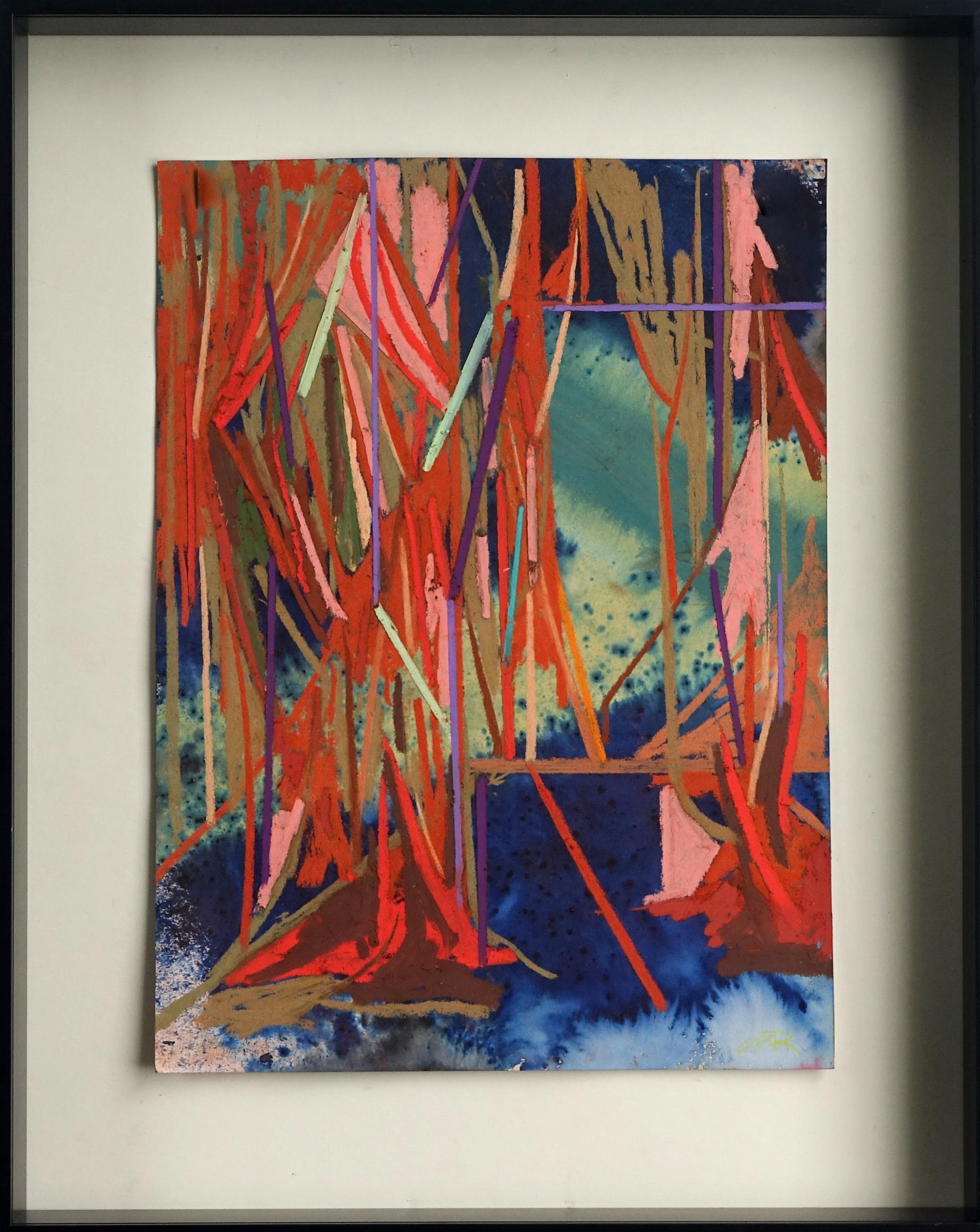 Austin Reavis Figurative Painting - SCAFFOLD (3) - Framed, Linear, Abstract Mixed Media Painting/Drawing on Paper 