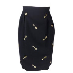 AUSTIN REED Size 6 Navy Yellow Wool Embroidered Pencil Skirt