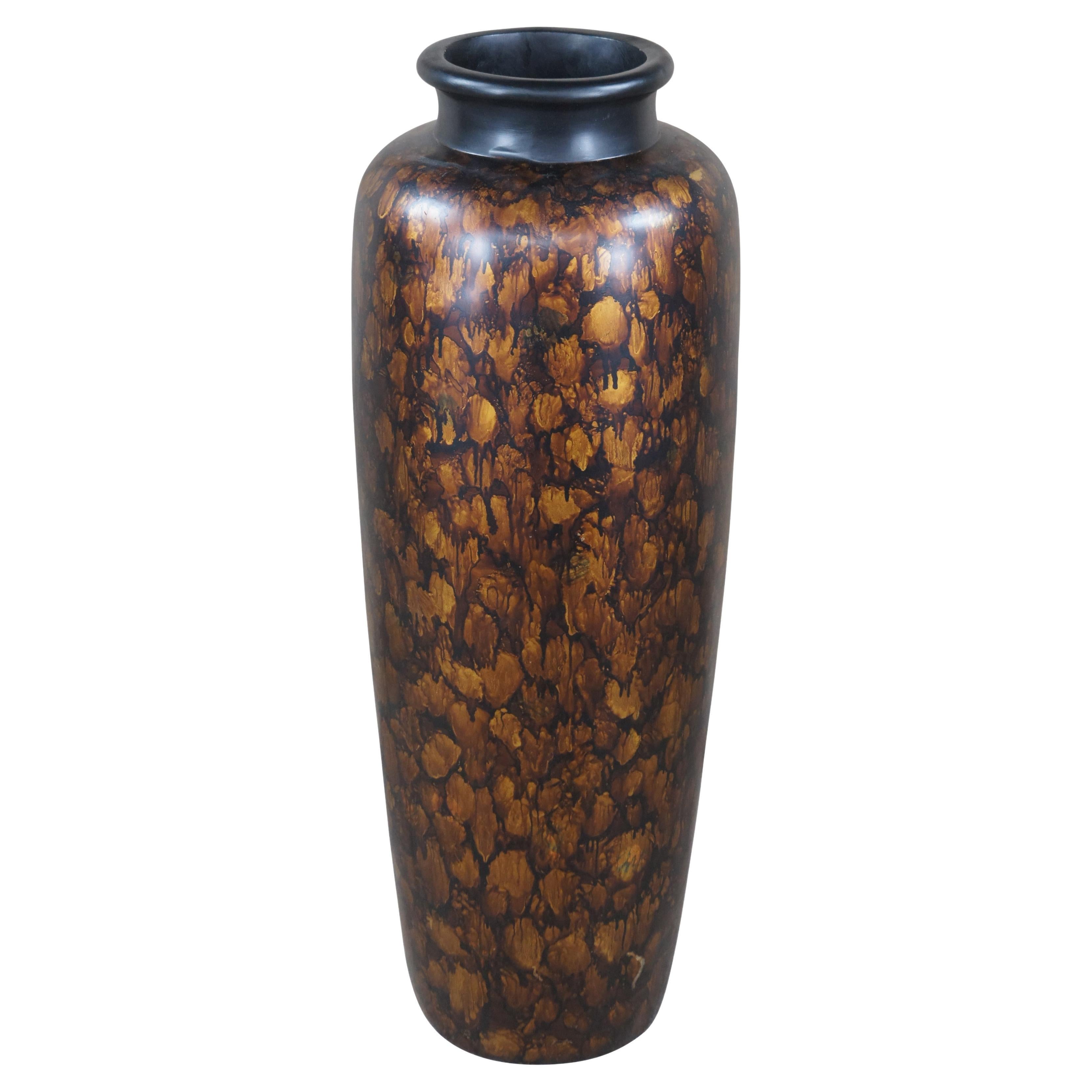 Austin Tall Adelina Mottled Marbled Gold Amber Brown Floor Vase Urn 35" For Sale