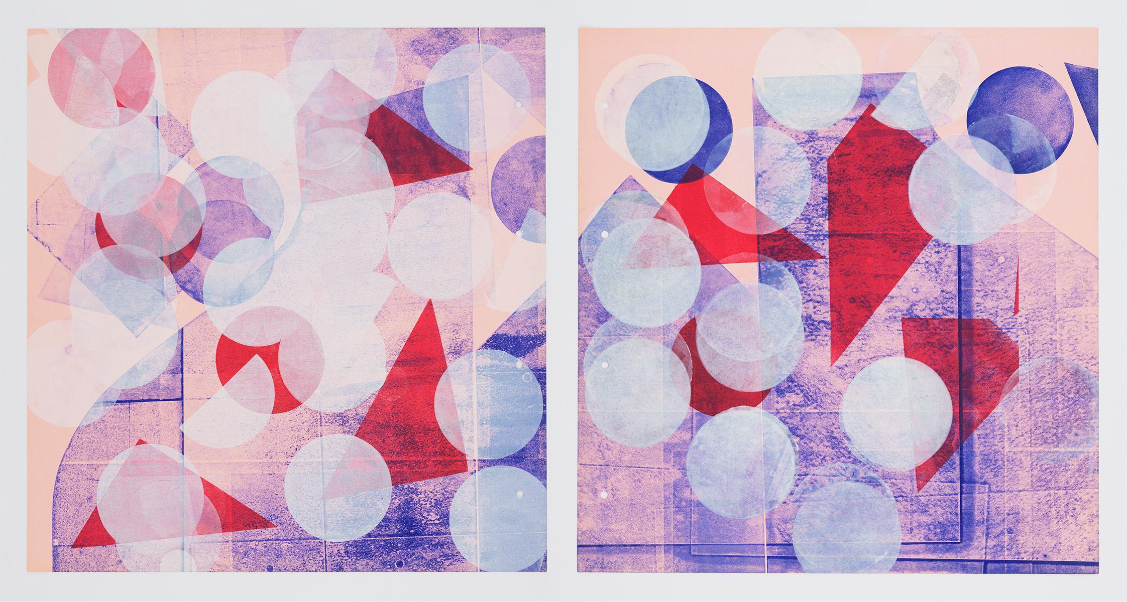 Pink with White Circles (Left Panel) - Gray Abstract Print by Austin Thomas