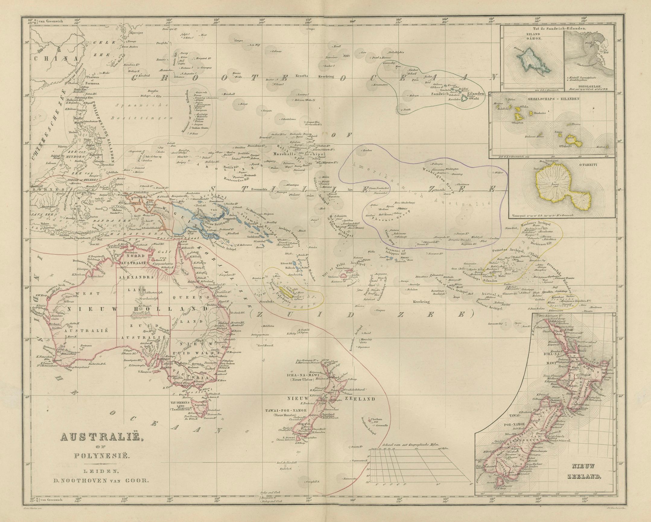 Australie et Polynésie avec la Nouvelle-Zélande - Noothoven van Goor, 1876 (carte) en vente 4