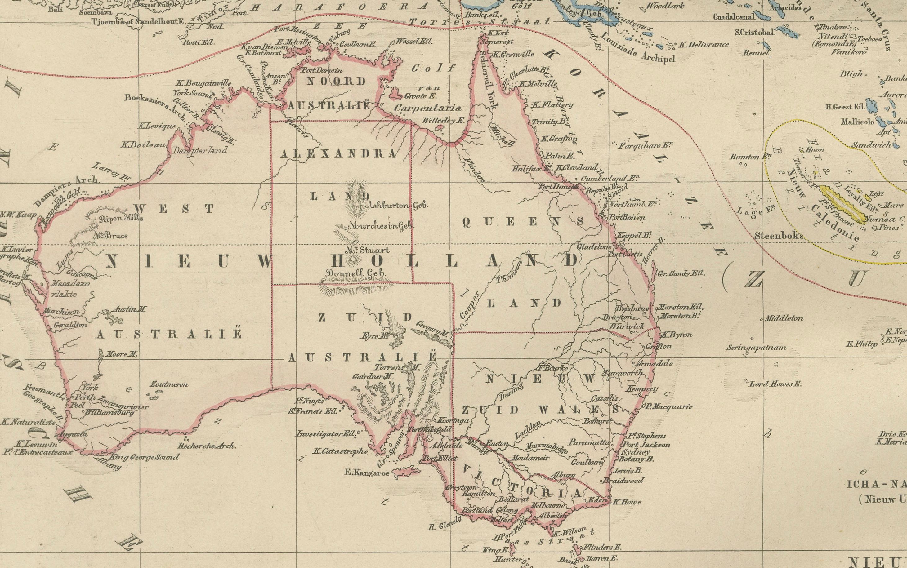 Néerlandais Australie et Polynésie avec la Nouvelle-Zélande - Noothoven van Goor, 1876 (carte) en vente