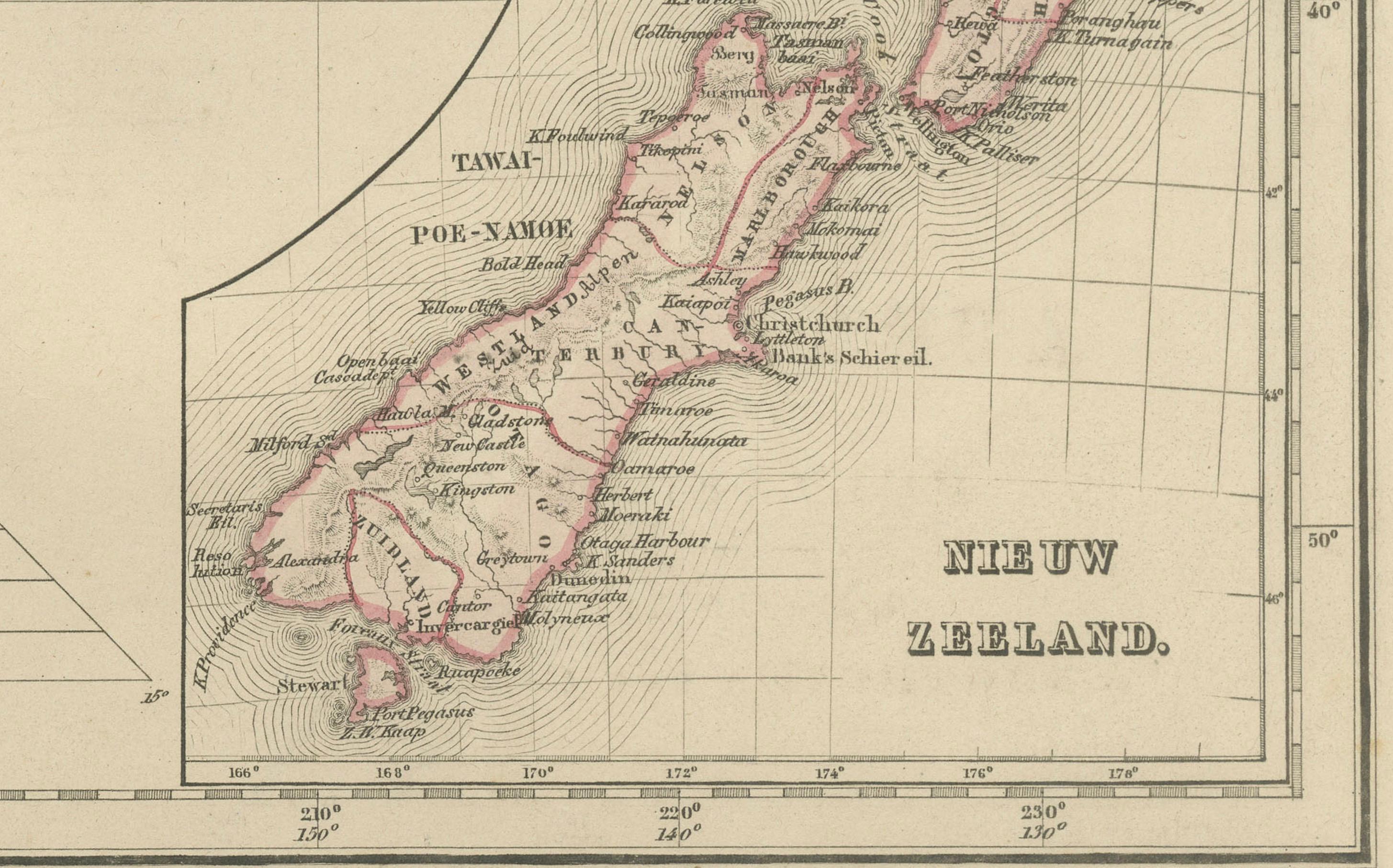Australie et Polynésie avec la Nouvelle-Zélande - Noothoven van Goor, 1876 (carte) Bon état - En vente à Langweer, NL