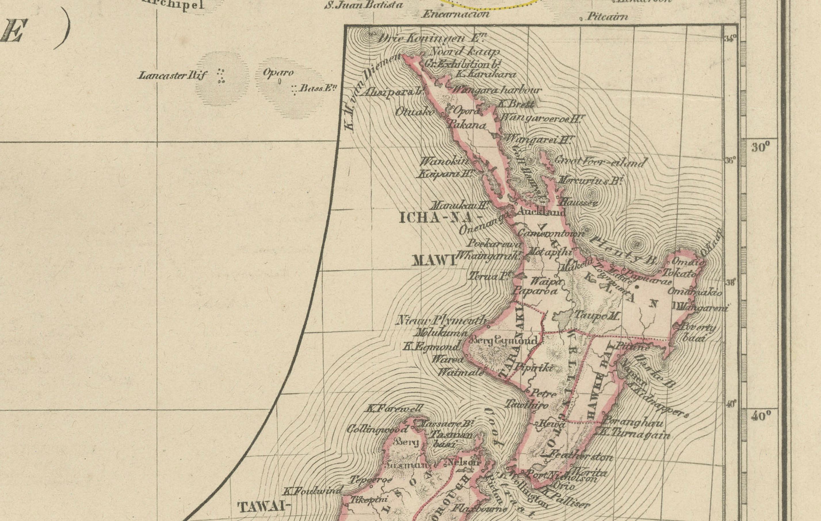 Fin du XIXe siècle Australie et Polynésie avec la Nouvelle-Zélande - Noothoven van Goor, 1876 (carte) en vente