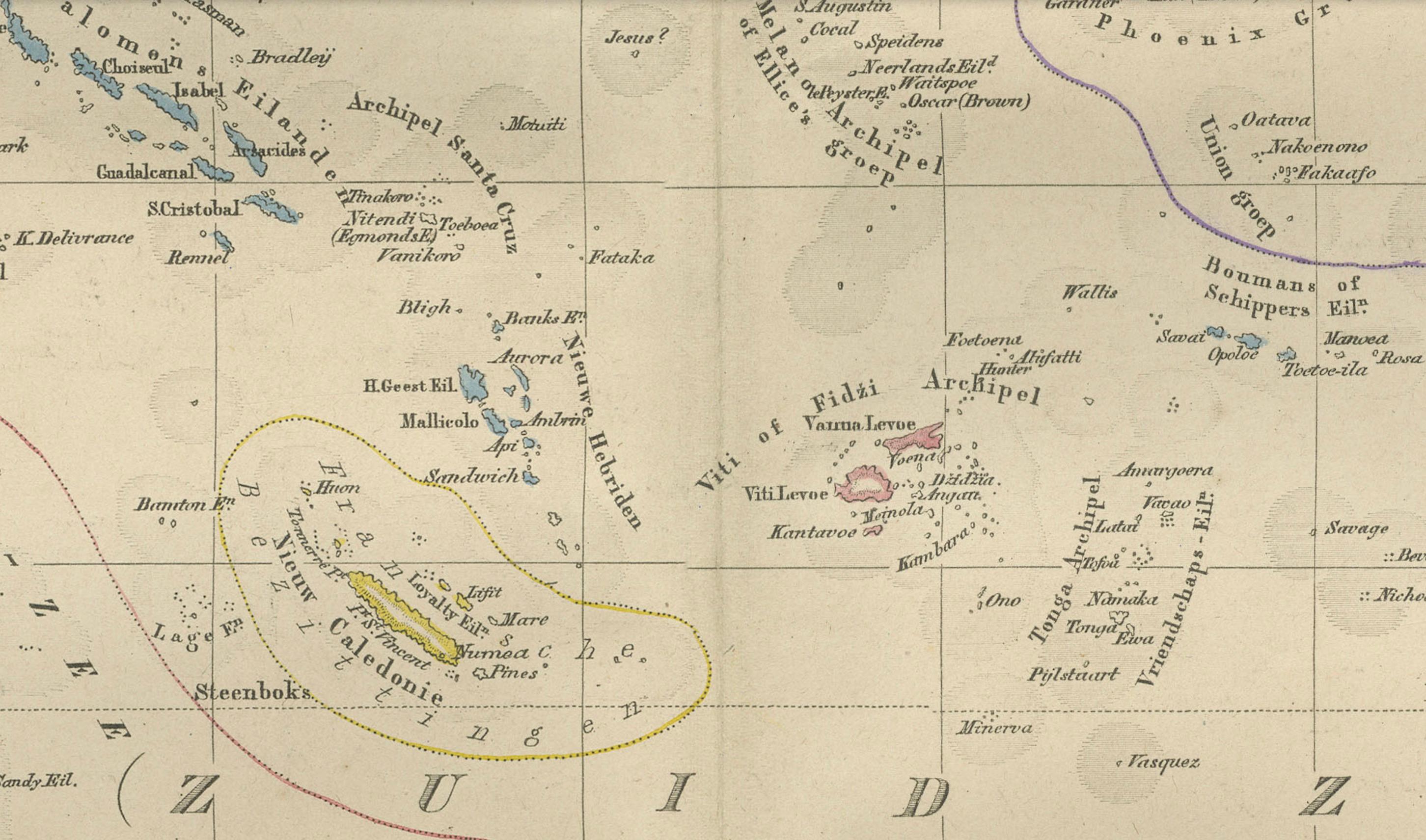 Australie et Polynésie avec la Nouvelle-Zélande - Noothoven van Goor, 1876 (carte) en vente 3