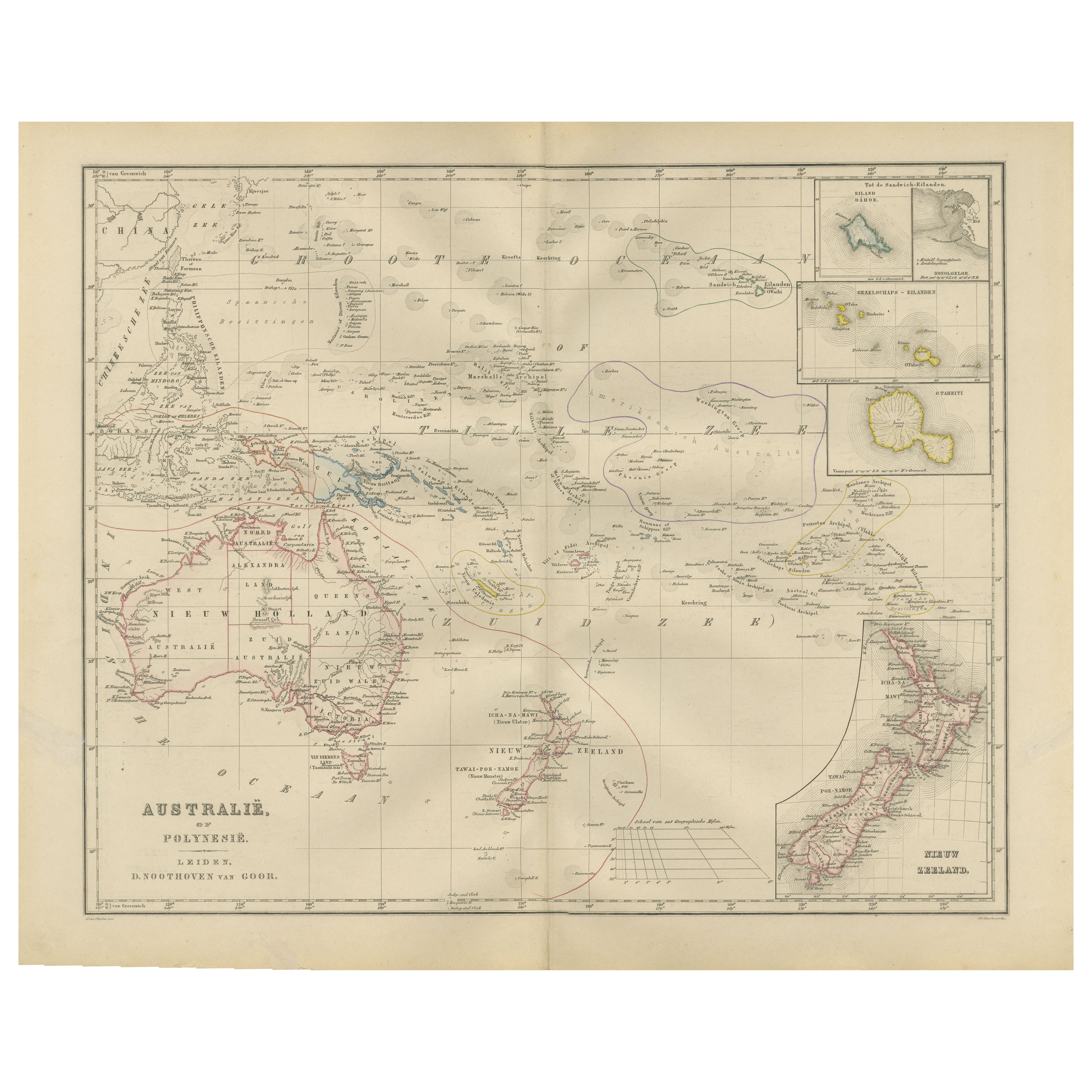 Australie et Polynésie avec la Nouvelle-Zélande - Noothoven van Goor, 1876 (carte) en vente