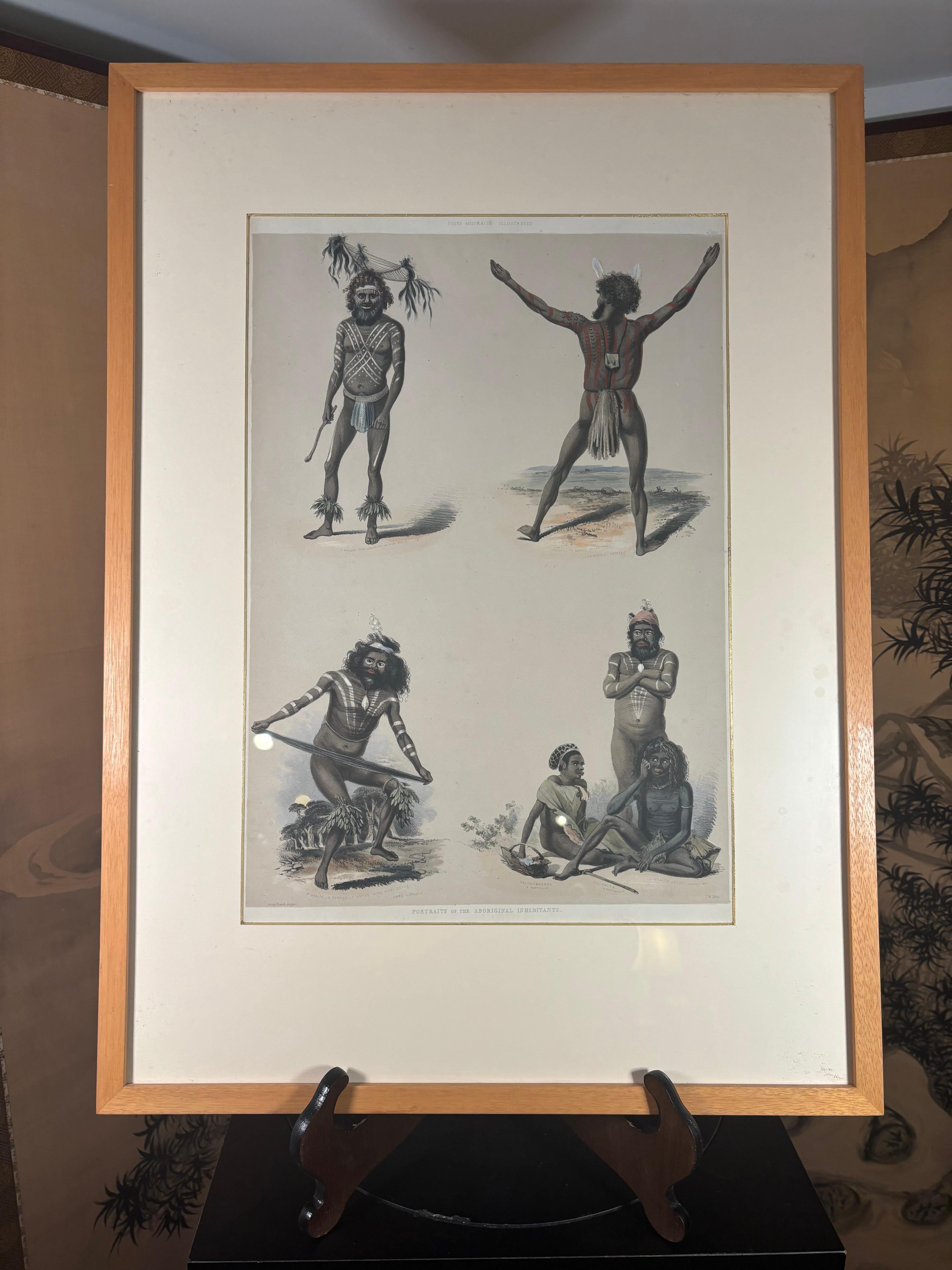 Australiano Australia George French Angus Ritratti degli abitanti aborigeni Litografia del 19° secolo in vendita