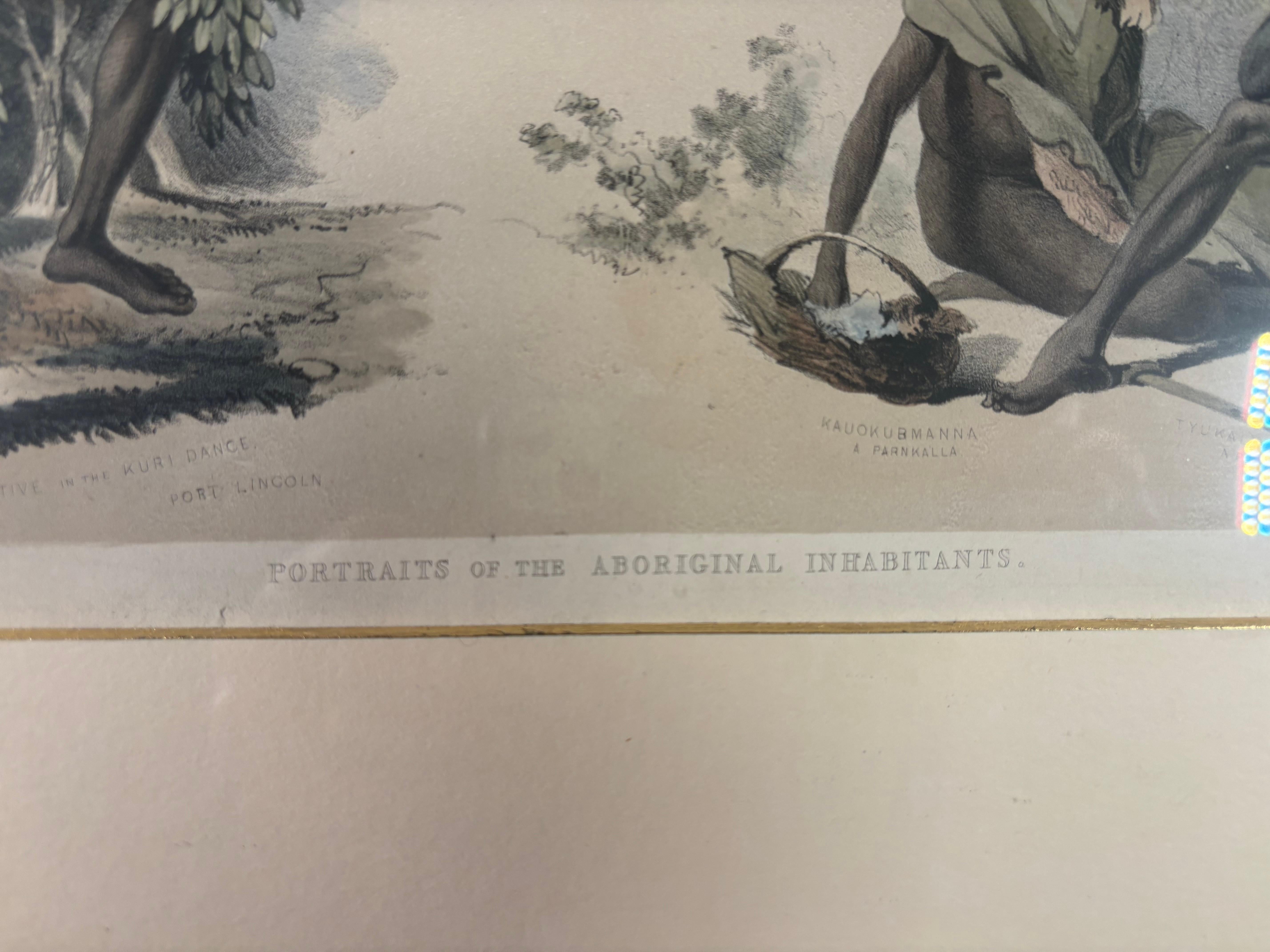 Dipinto a mano Australia George French Angus Ritratti degli abitanti aborigeni Litografia del 19° secolo in vendita