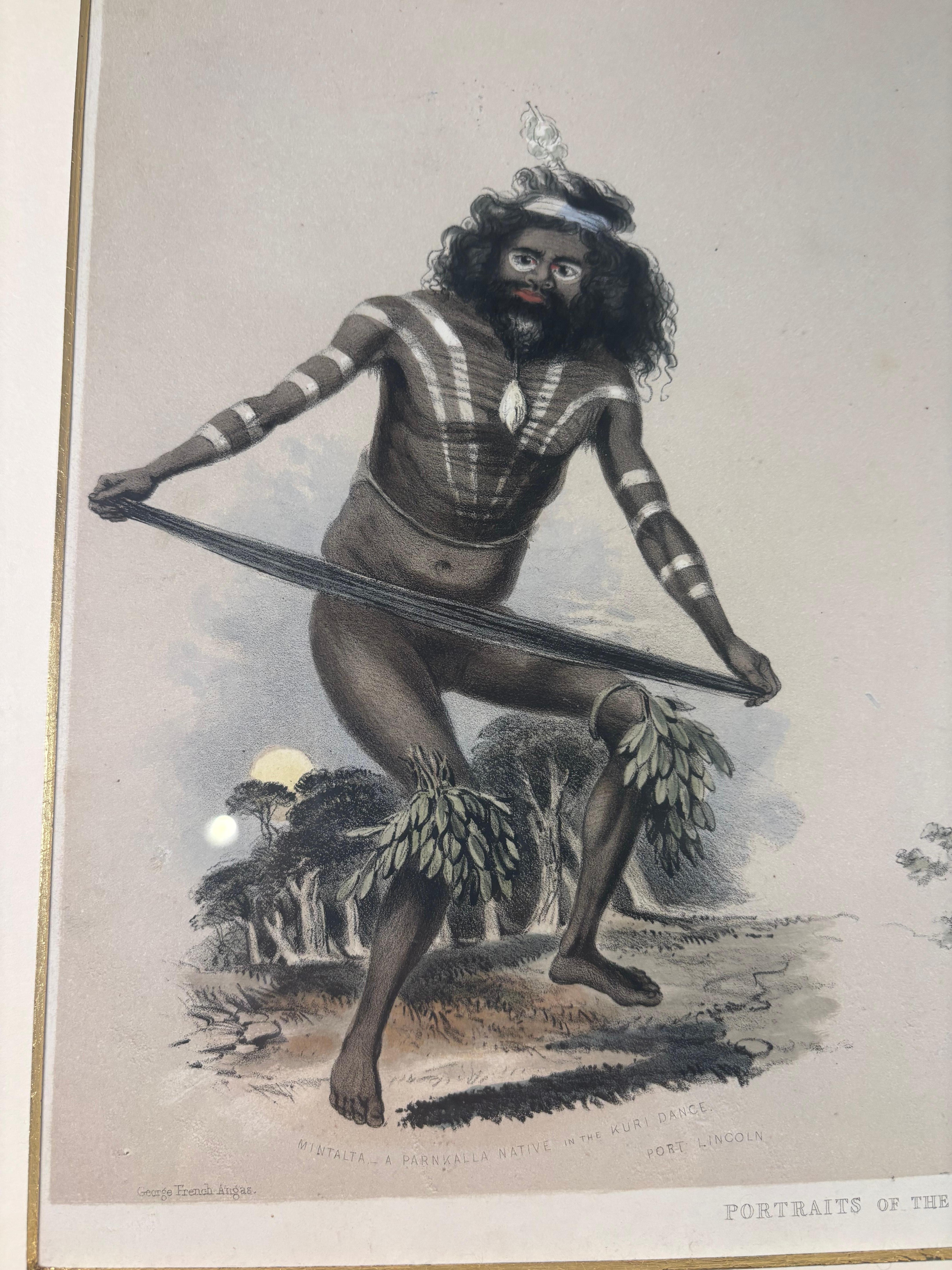 Australia George French Angus Ritratti degli abitanti aborigeni Litografia del 19° secolo in vendita 1