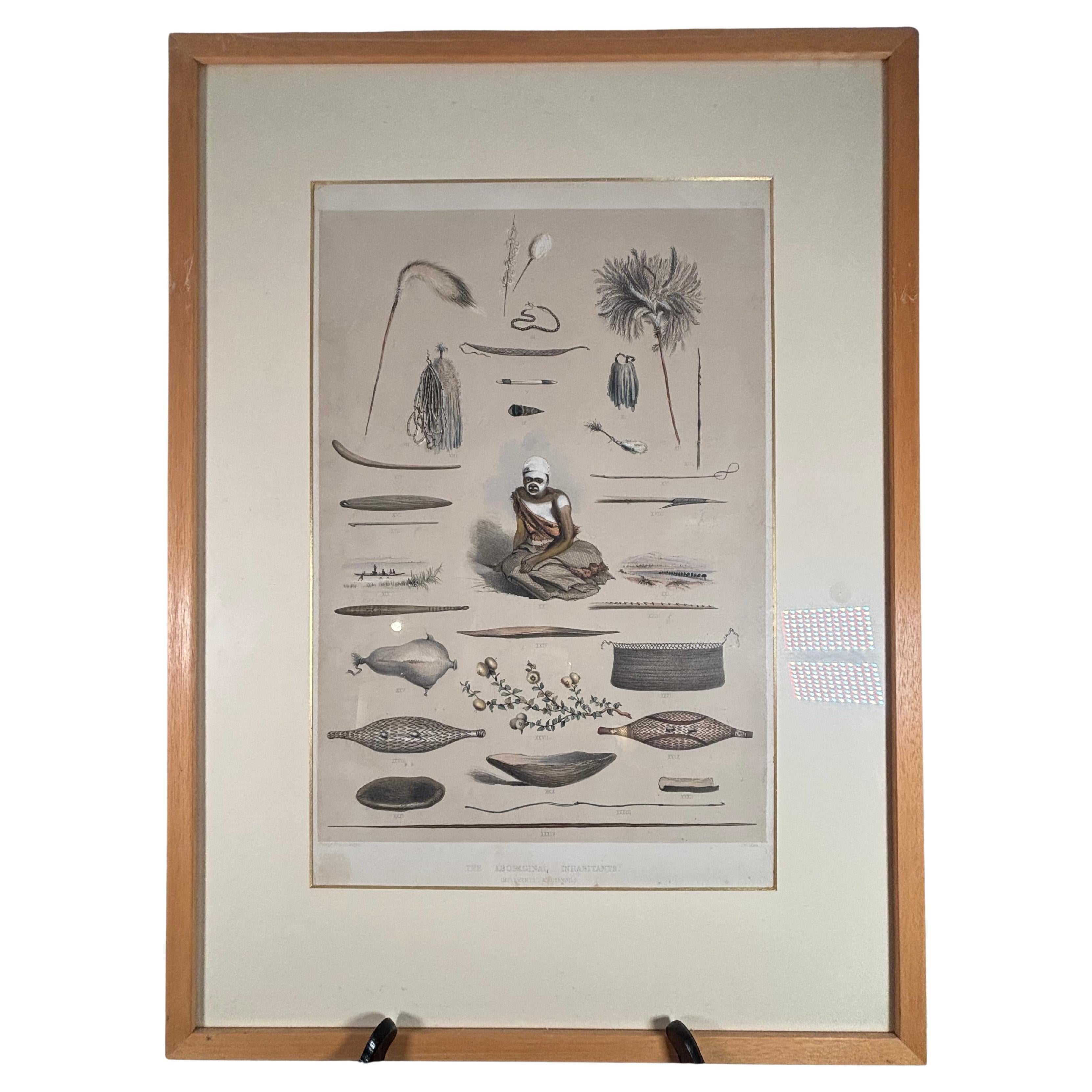 Australie George French Angus The Aboriginal Inhabitants Litho coloriée à la main 1847