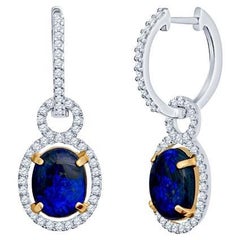 Australia Lightning Ridge Oval Opal and Diamond Dangle Earrings