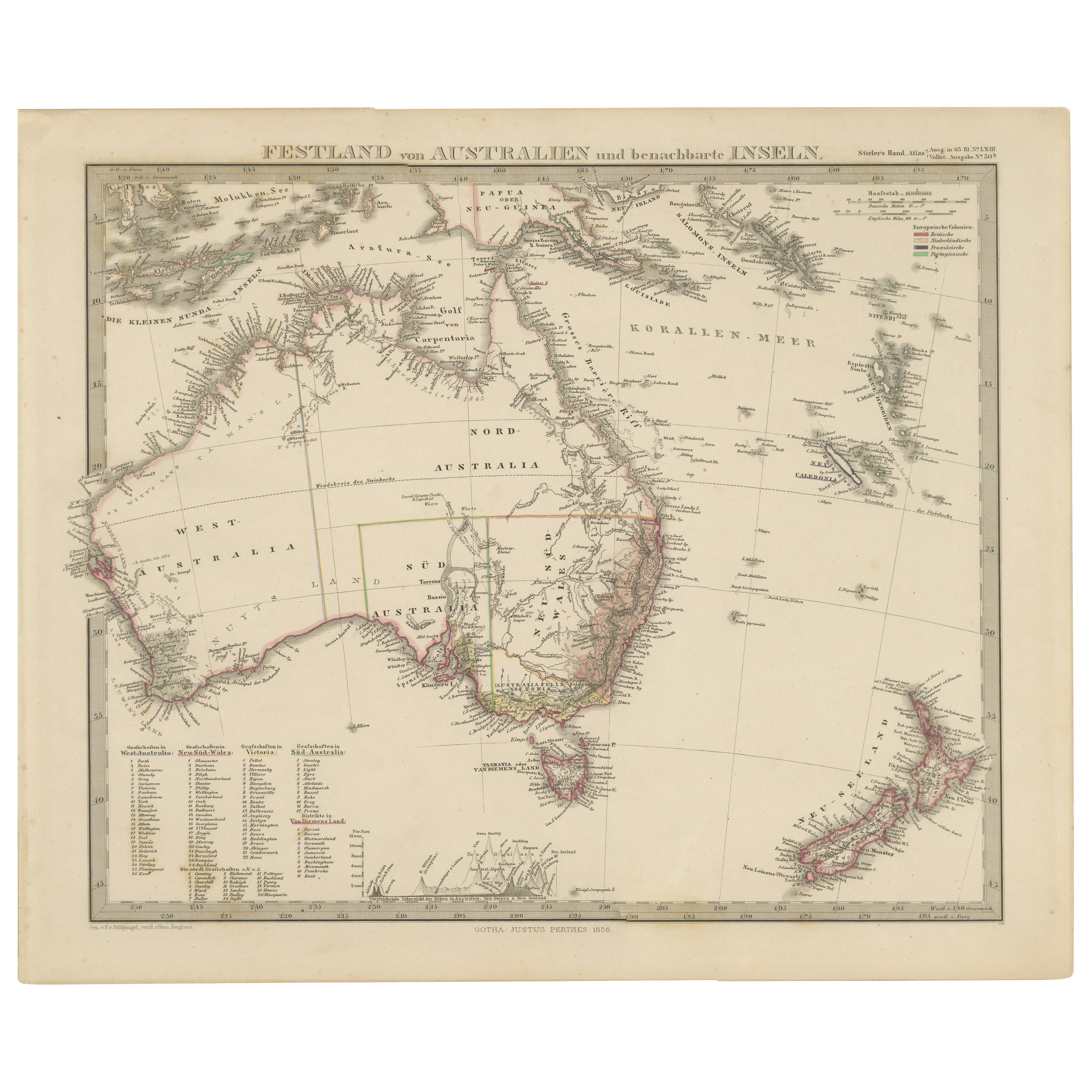 Australia, New Zealand, and Neighbouring Islands Map 1858