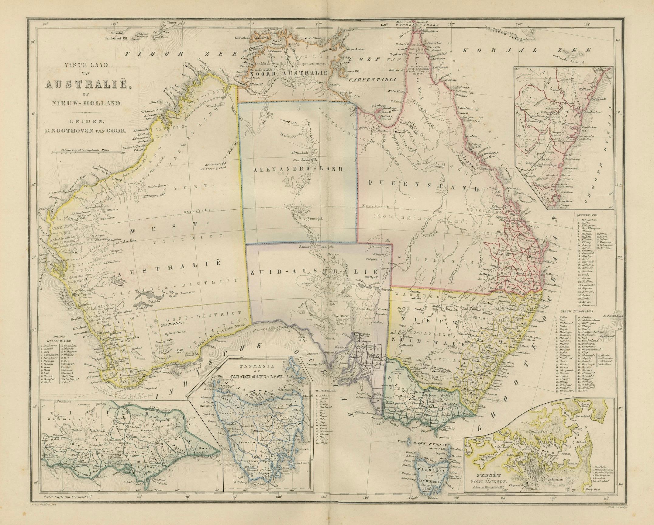 Carte de l'Australie ou de laNew Holland avec régions insérées par Noothoven van Goor, 1876 en vente 6