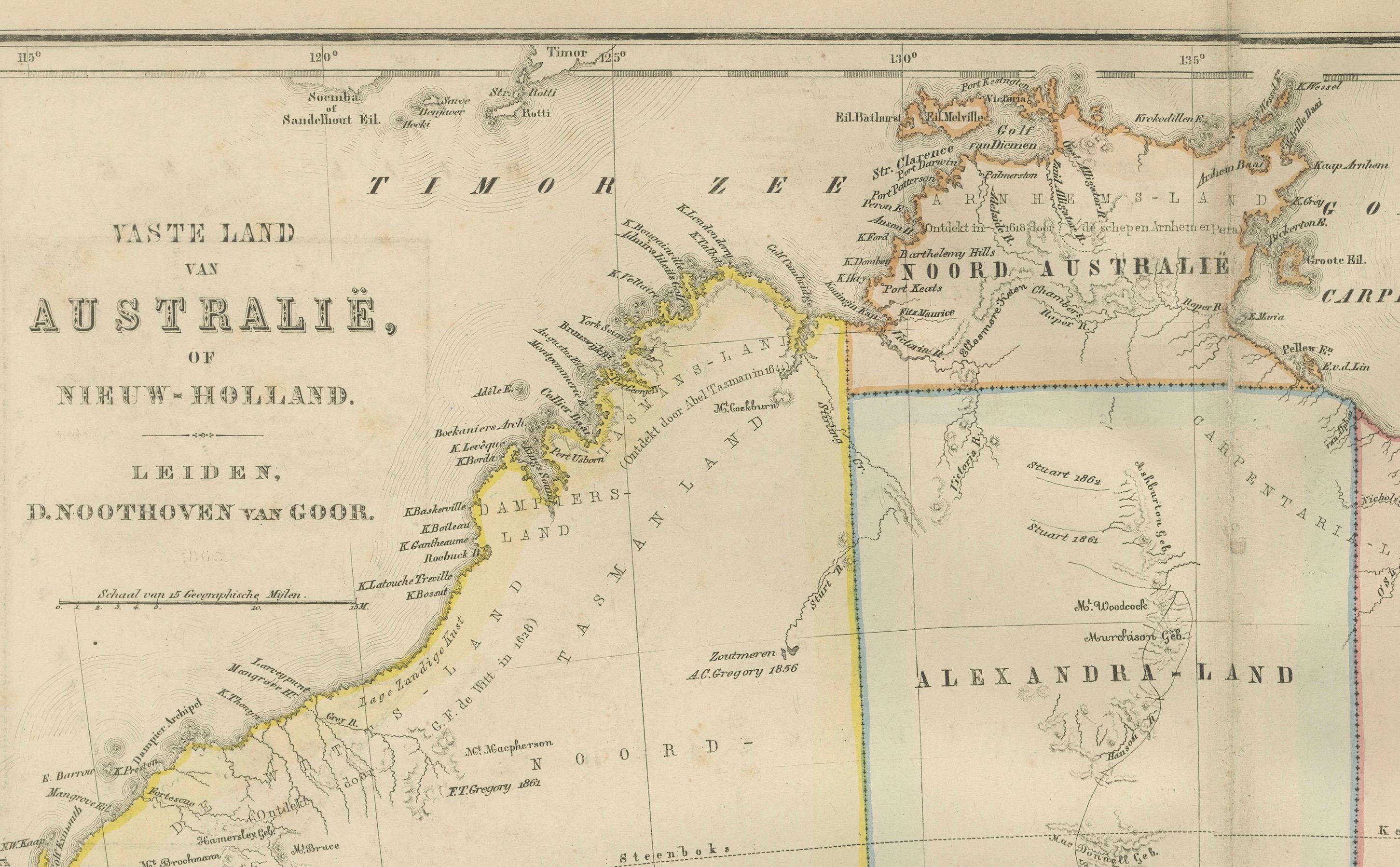Carte de l'Australie ou de laNew Holland avec régions insérées par Noothoven van Goor, 1876

Cette carte détaillée du XIXe siècle, intitulée 