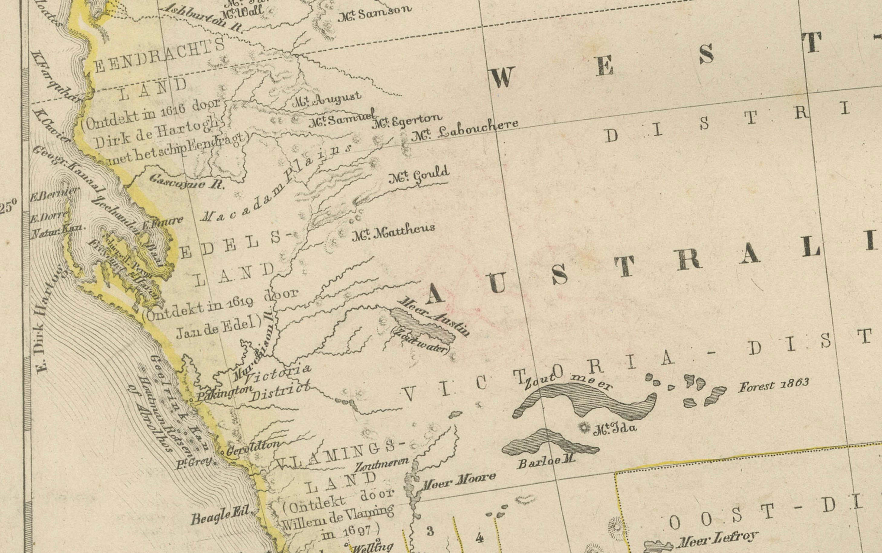 Néerlandais Carte de l'Australie ou de laNew Holland avec régions insérées par Noothoven van Goor, 1876 en vente