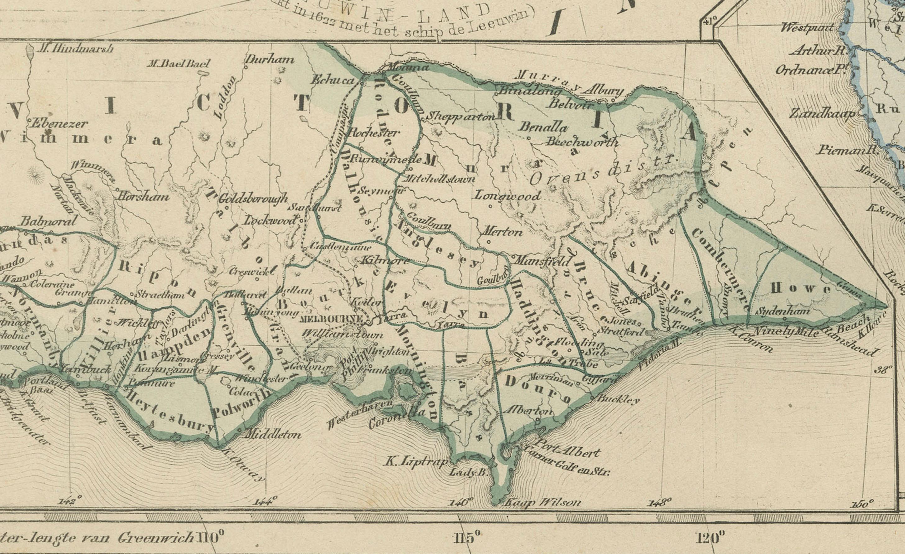 Fin du XIXe siècle Carte de l'Australie ou de laNew Holland avec régions insérées par Noothoven van Goor, 1876 en vente